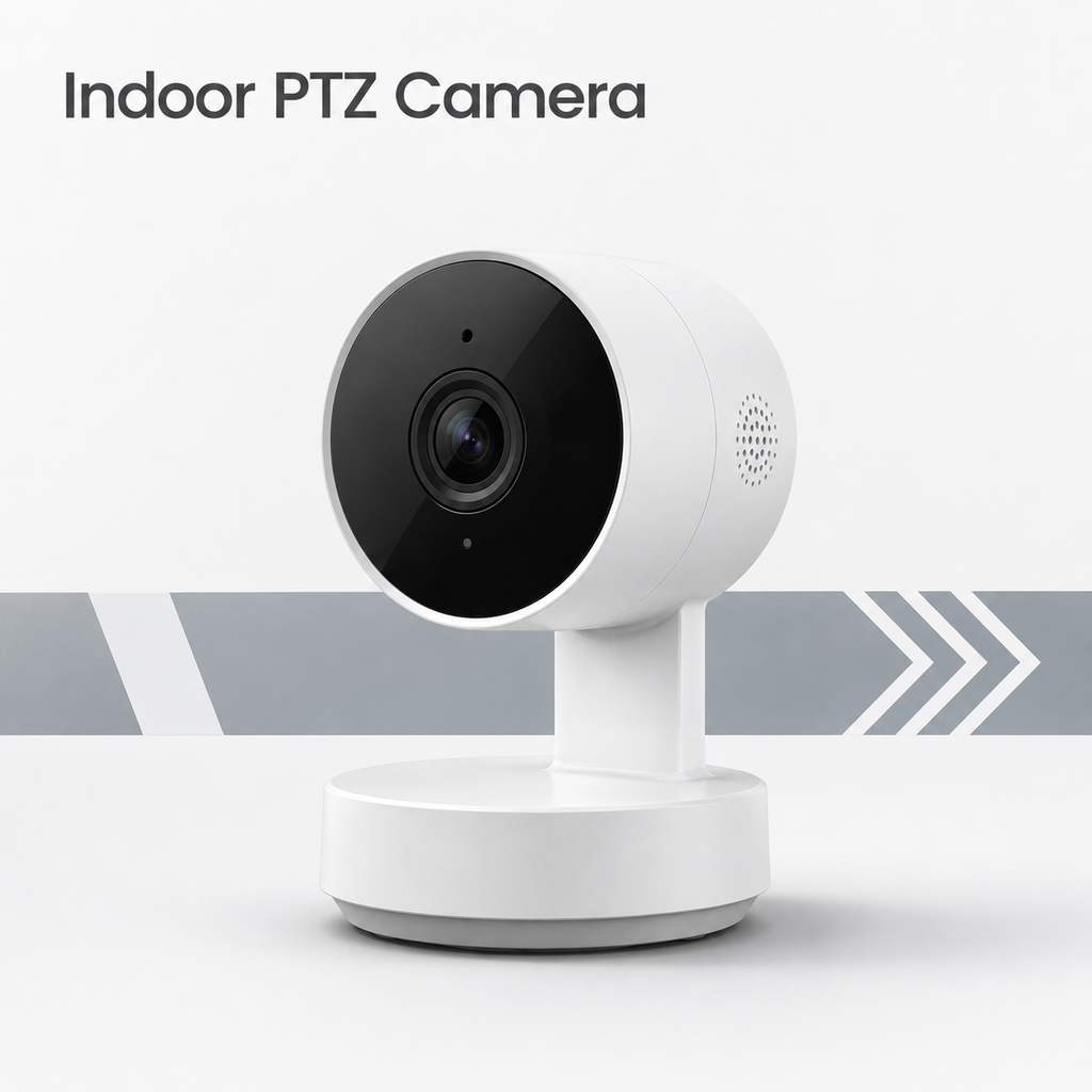 Clean product display detail for white indoor PTZ camera