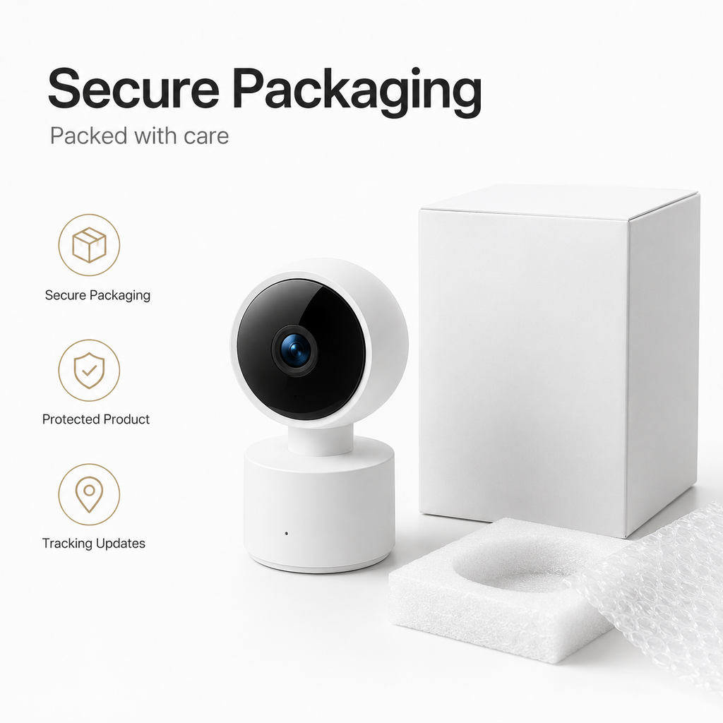 Secure packaging and delivery visual for indoor WiFi camera