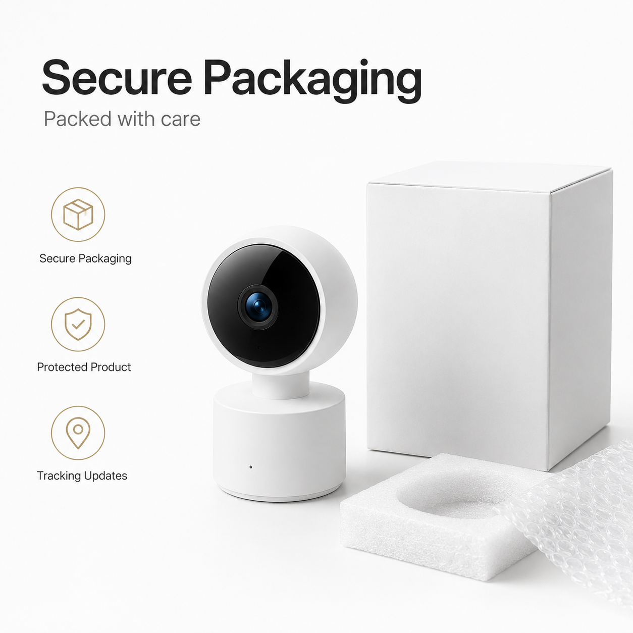 Secure packaging and delivery visual for indoor WiFi camera