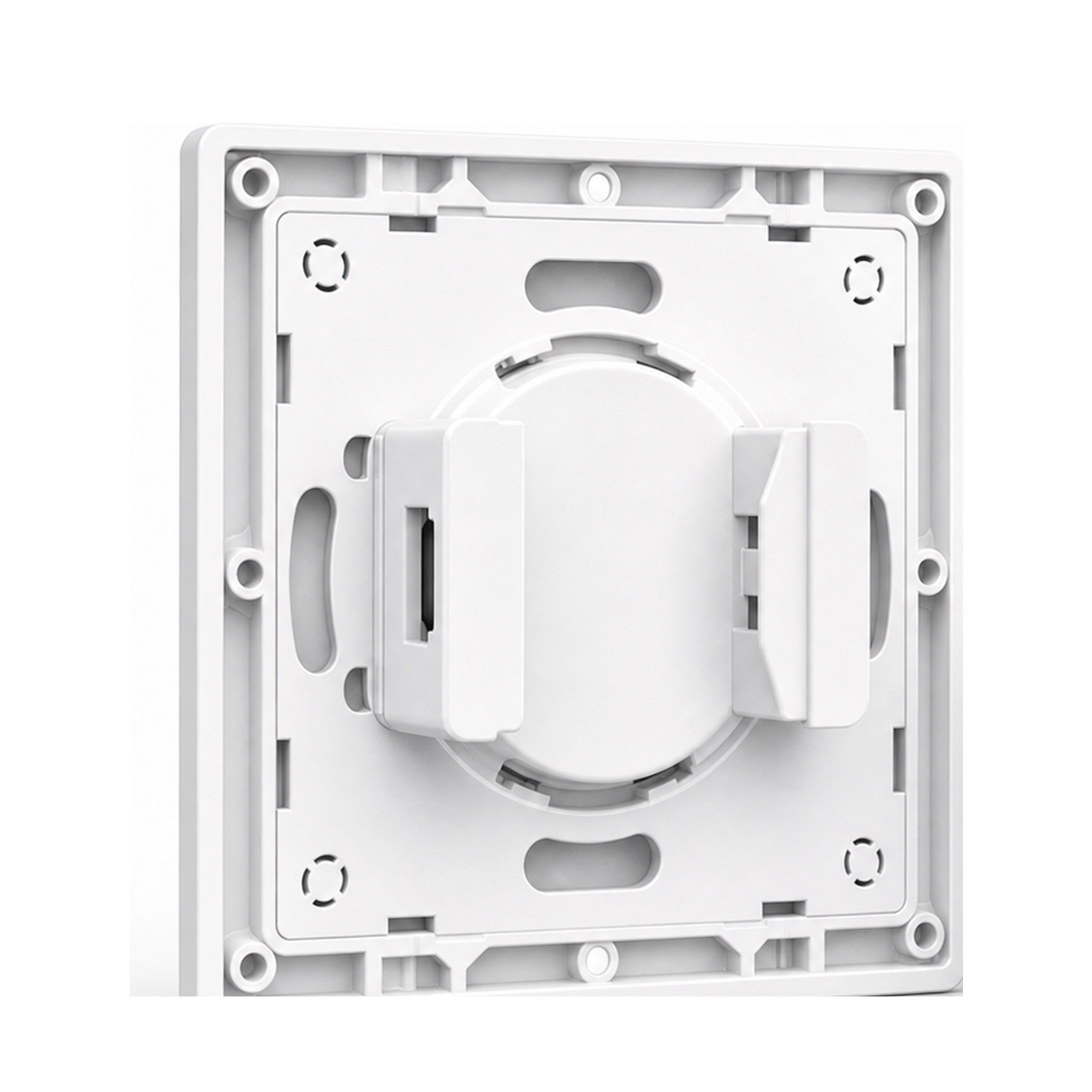 Plaque arrière de fixation du boîtier NéoCase E1GS Pro blanc avec ouvertures et supports visibles.
