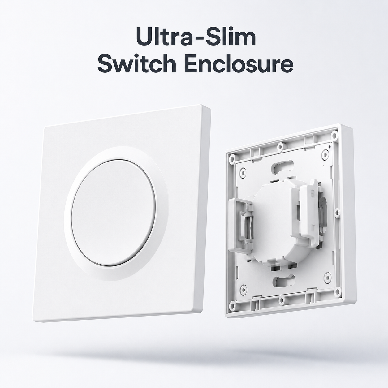 White E1GS ultra-slim switch enclosure with front cover and rear mounting backplate