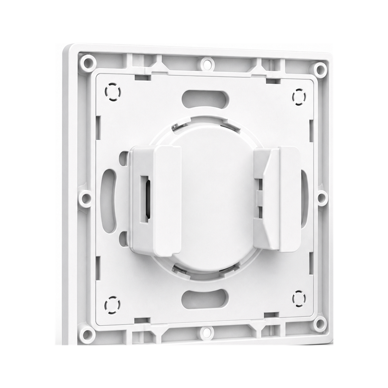 Plaque arrière de fixation du boîtier NéoCase E1GSL Pro blanc avec ouvertures et supports visibles.