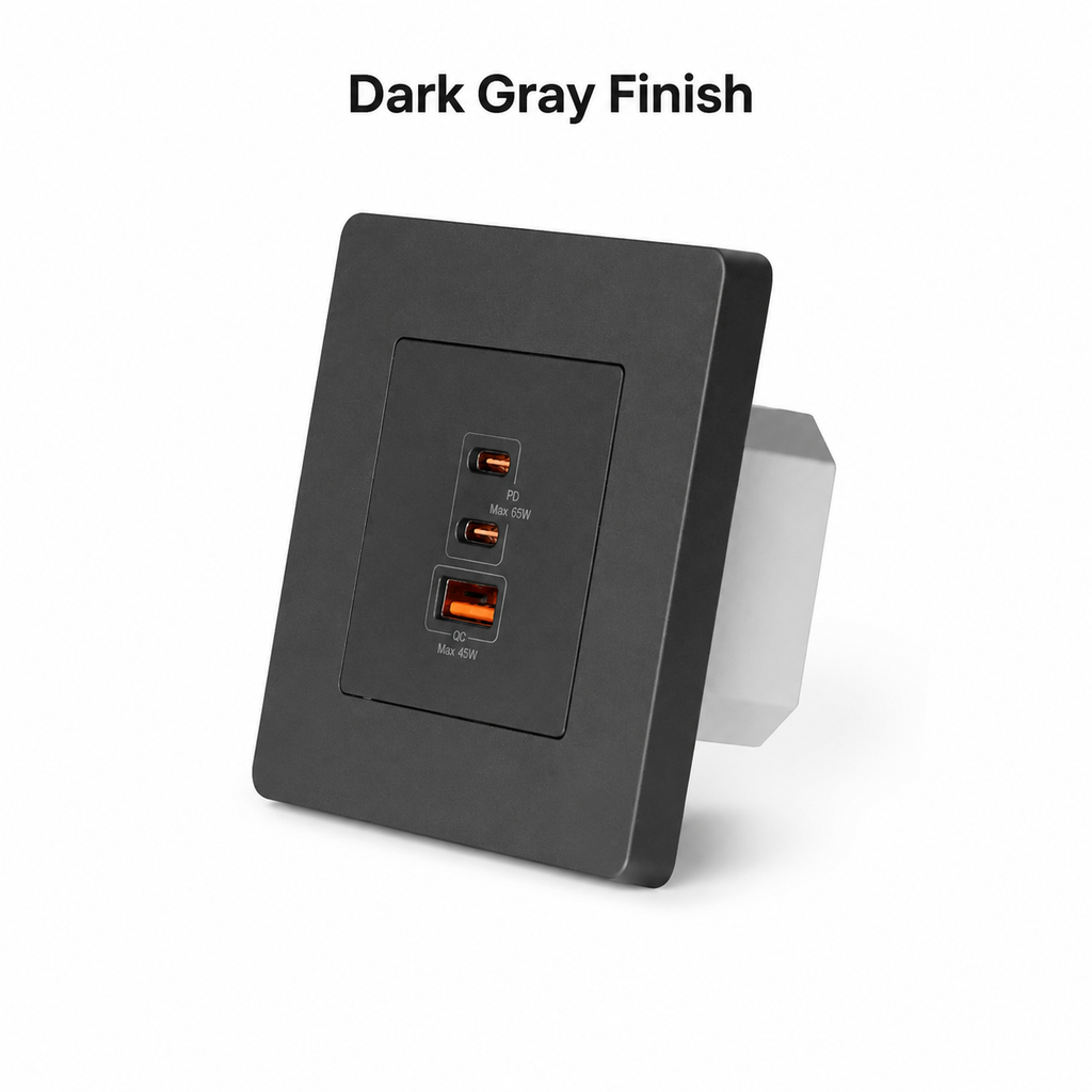 Studio variant image of dark gray 65W wall charger outlet