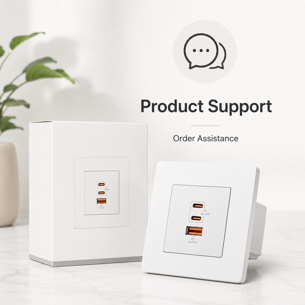 Product support and order assistance visual for wall charger