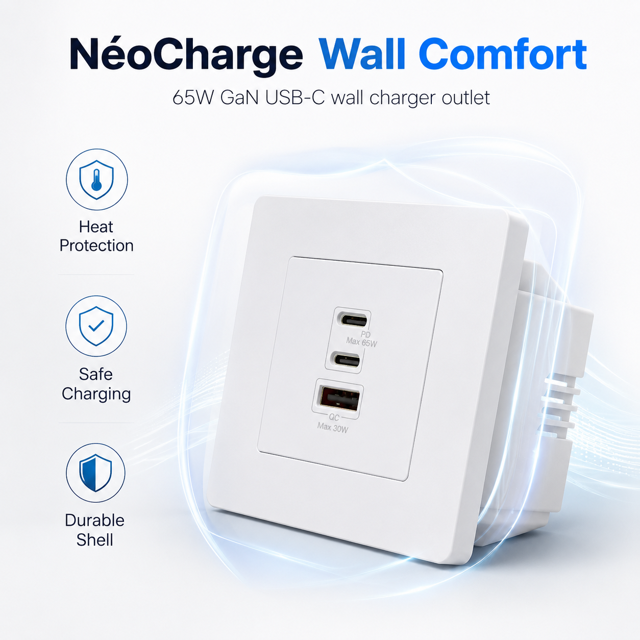 Safe charging and durable shell visual for USB wall outlet
