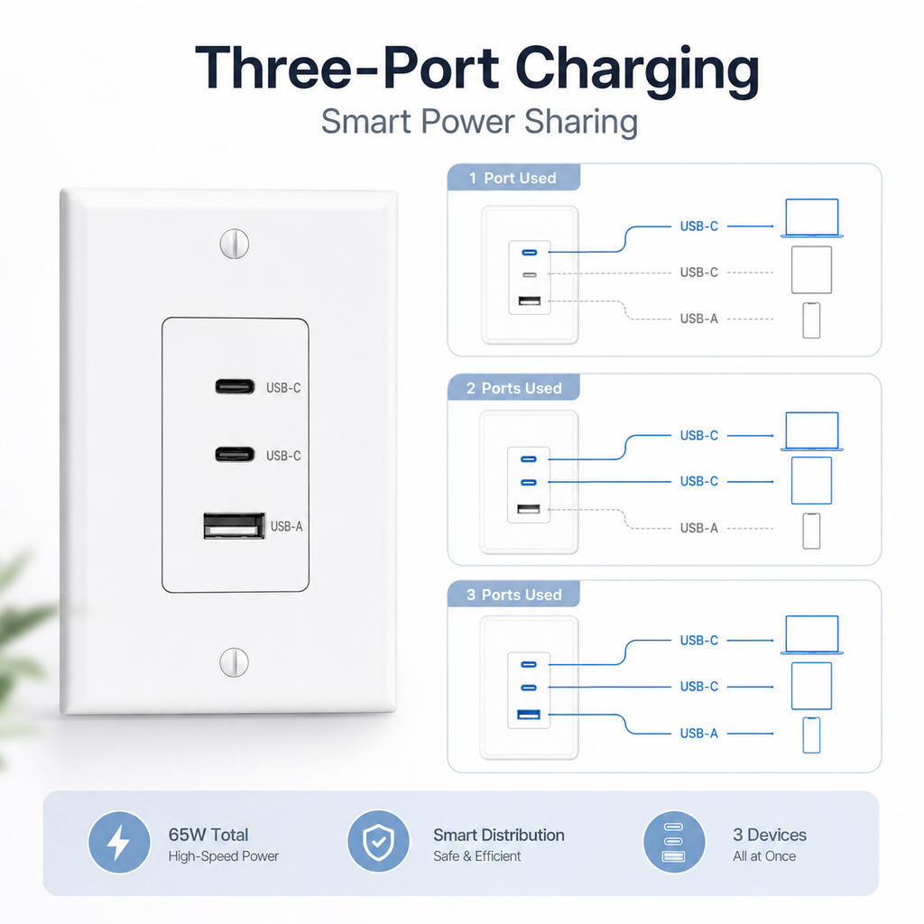 Three-port charging and power sharing diagram
