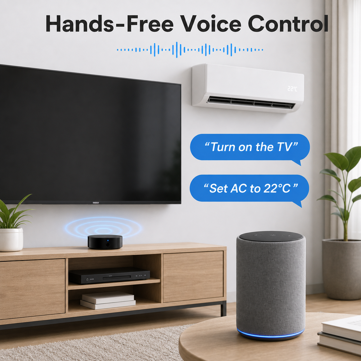 Hands-free voice control visual for WiFi IR remote hub
