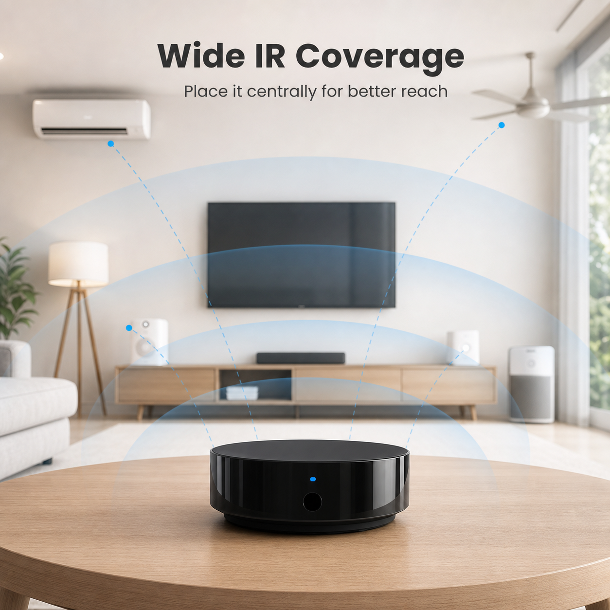 Living room IR coverage diagram for WiFi remote hub
