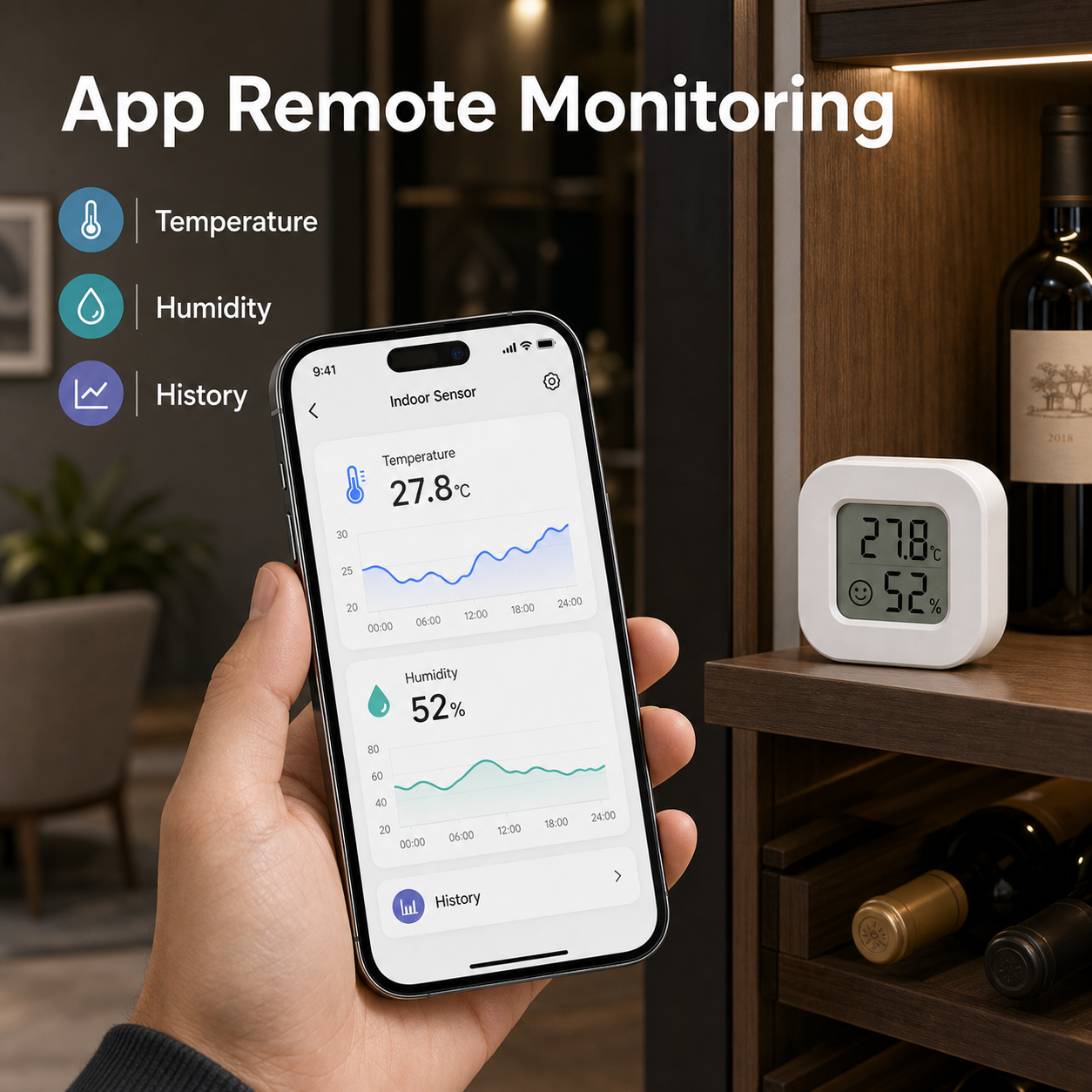 App remote monitoring scene for temperature and humidity LCD sensor