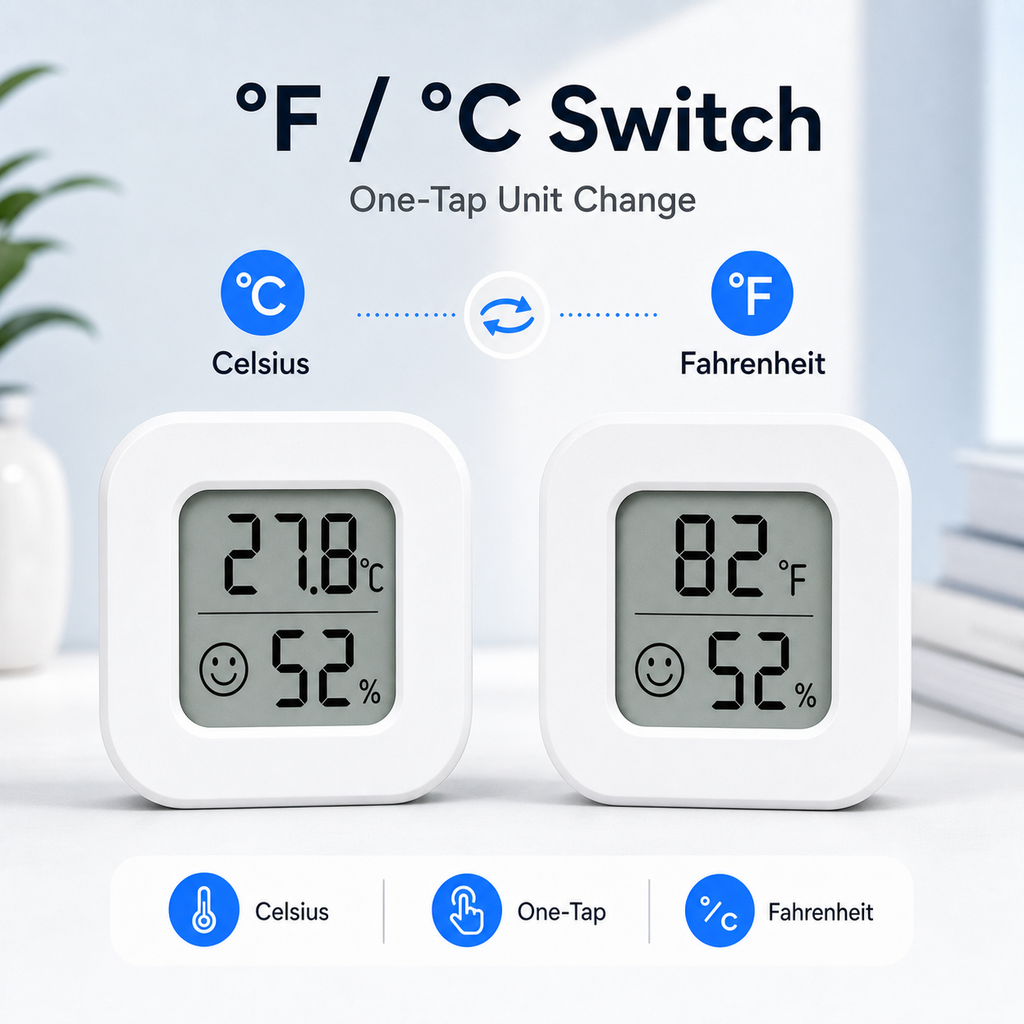 Fahrenheit and Celsius switch image for LCD temperature and humidity sensor