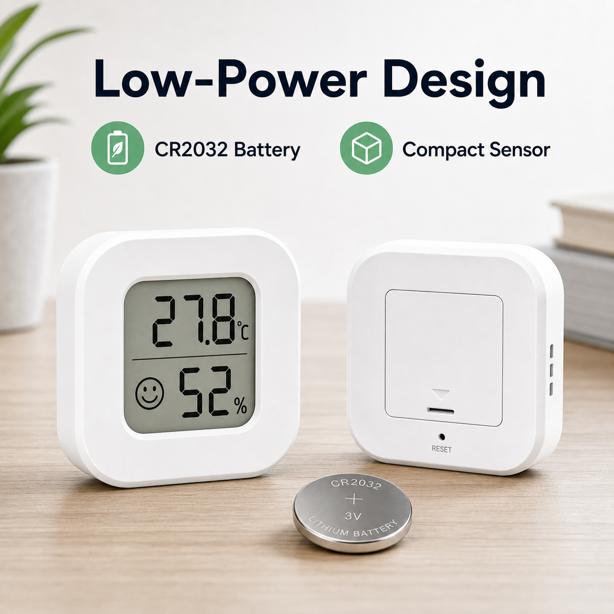 Low-power CR2032 battery design for LCD temperature and humidity sensor