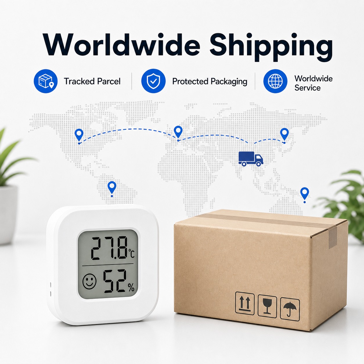 Worldwide shipping tracked parcel image for LCD temperature and humidity sensor