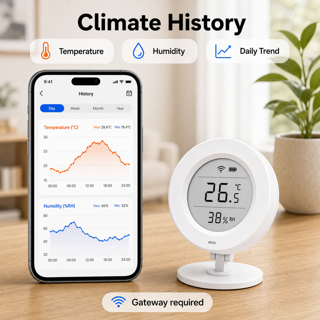 Climate history chart for temperature and humidity sensor in generic app