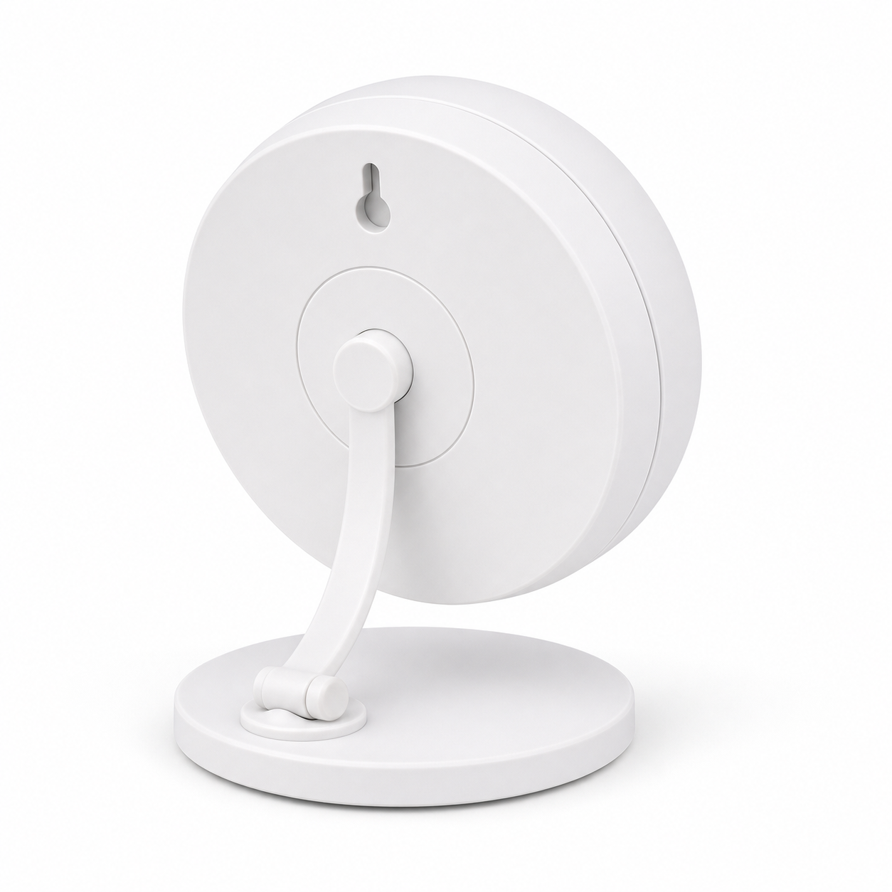 Rear stand packshot of white E-Ink climate sensor showing back cover and support