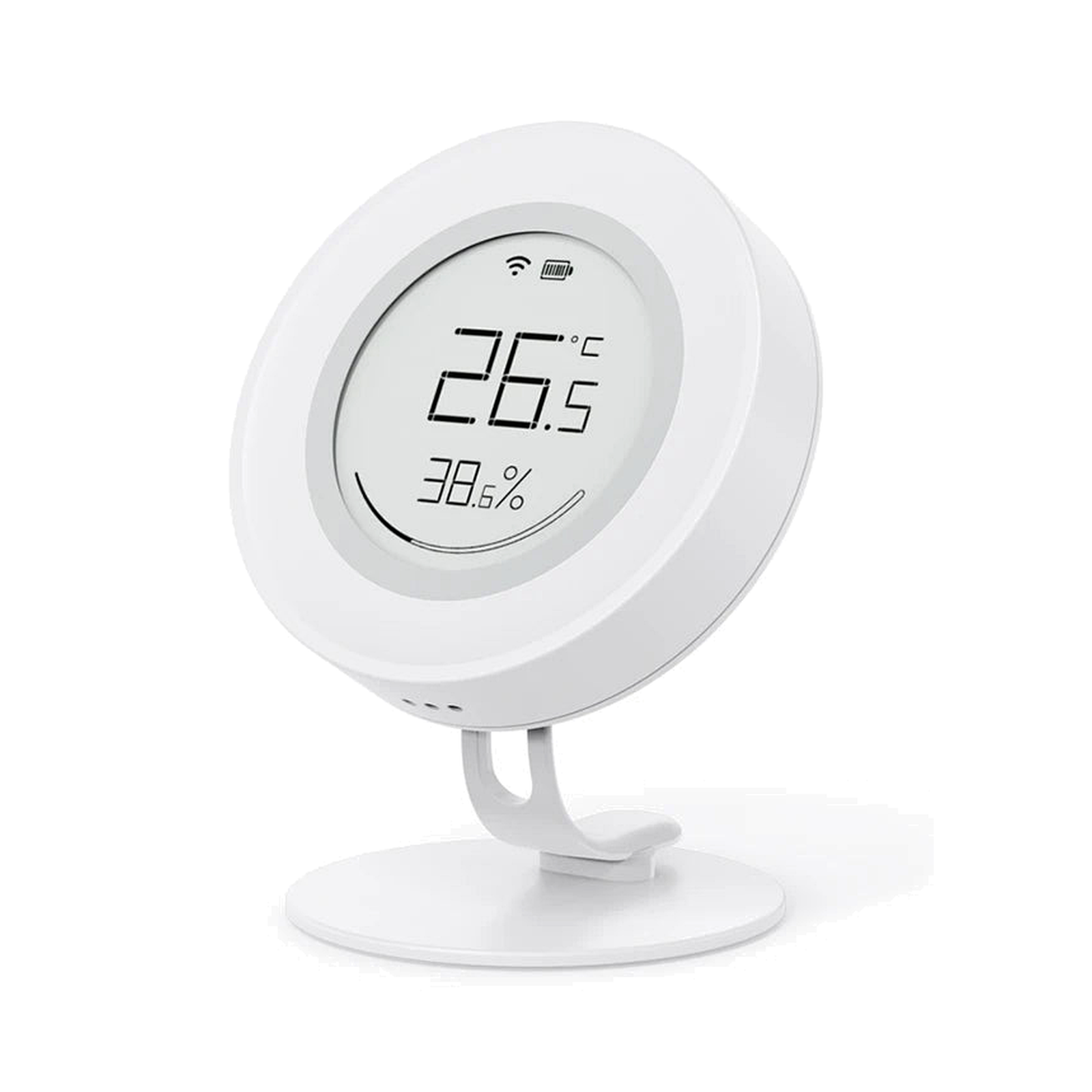 Capteur température humidité e-ink NéoClimate ZigBee vue latérale sur fond blanc
