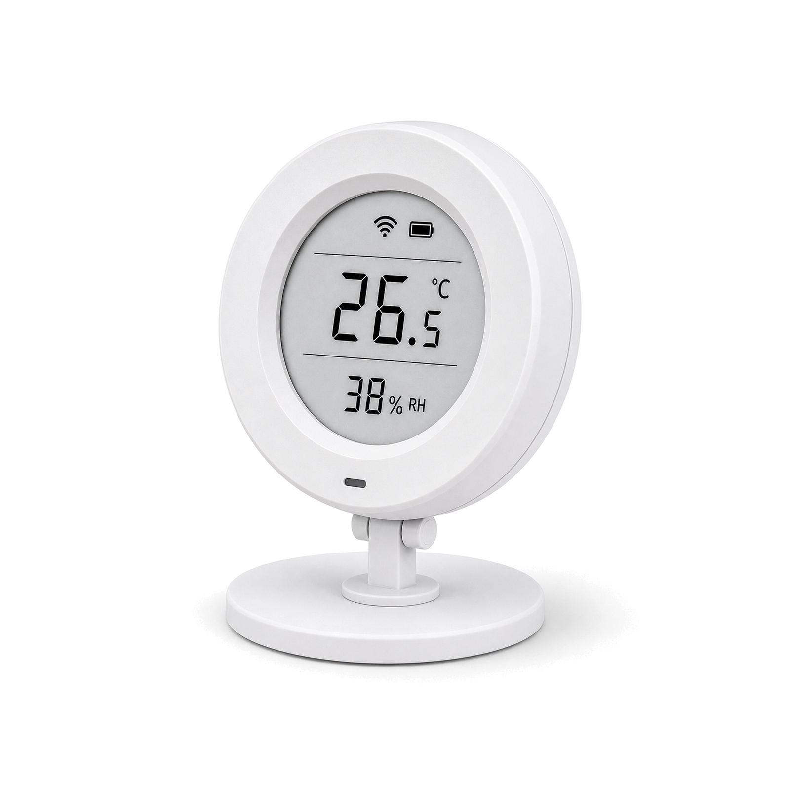 Capteur température humidité e-ink NéoClimate ZigBee face sur socle fond blanc