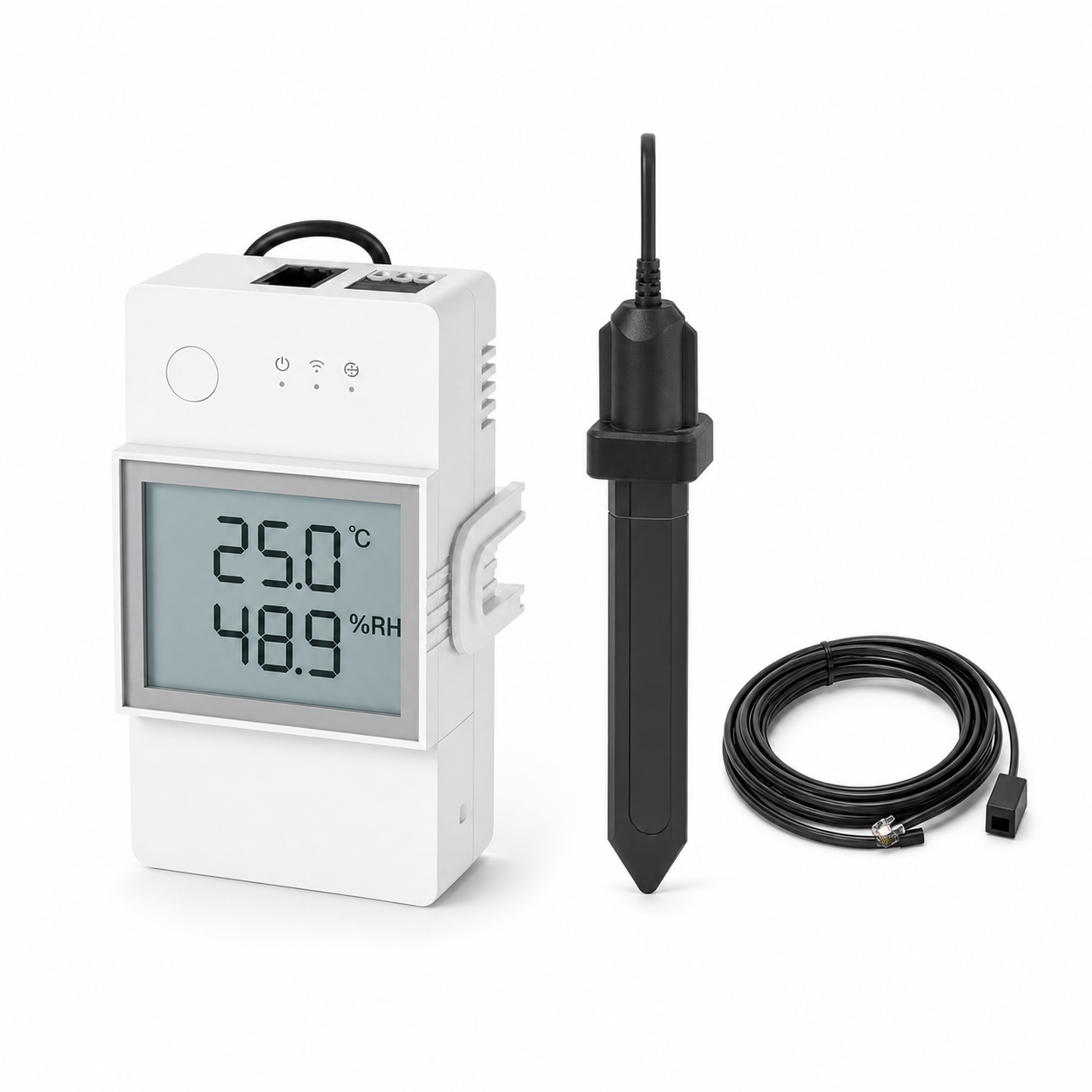 NéoClimate LCD Pro 20A module with MS01 soil moisture probe and RL560 extension cable
