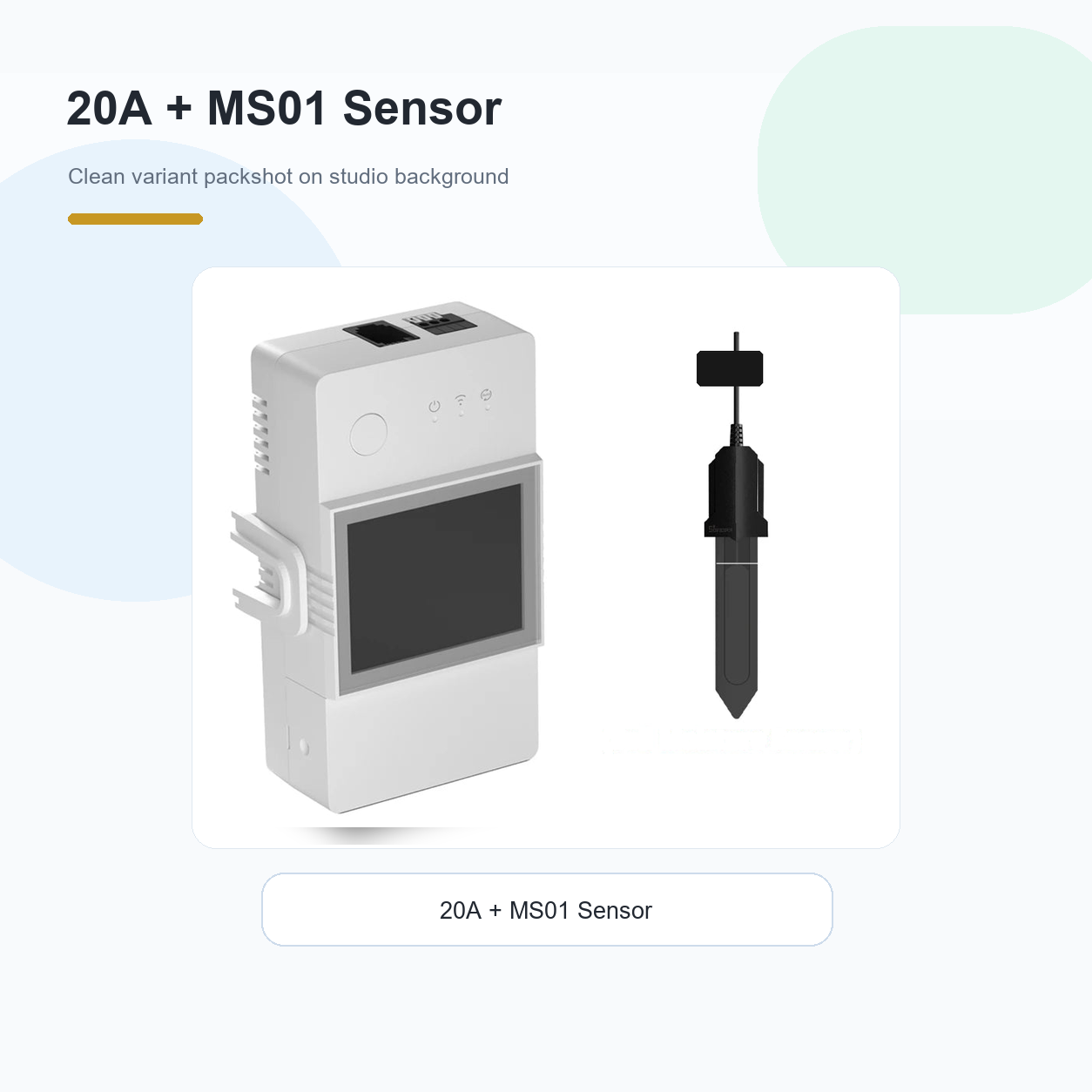 Studio packshot of NéoClimate LCD Pro 20A module with MS01 soil moisture sensor