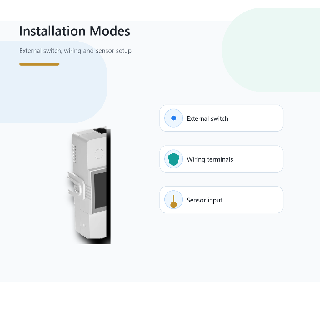 Installation modes overview for NéoClimate LCD Pro switch wiring and sensor input