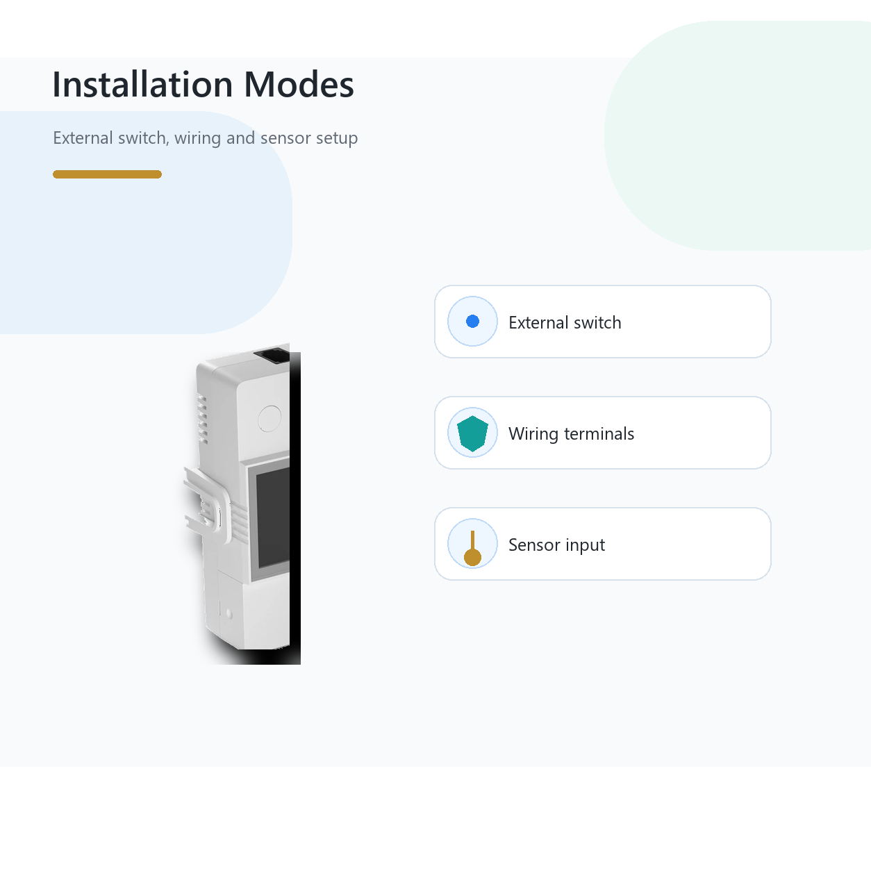 Installation modes overview for NéoClimate LCD Pro switch wiring and sensor input
