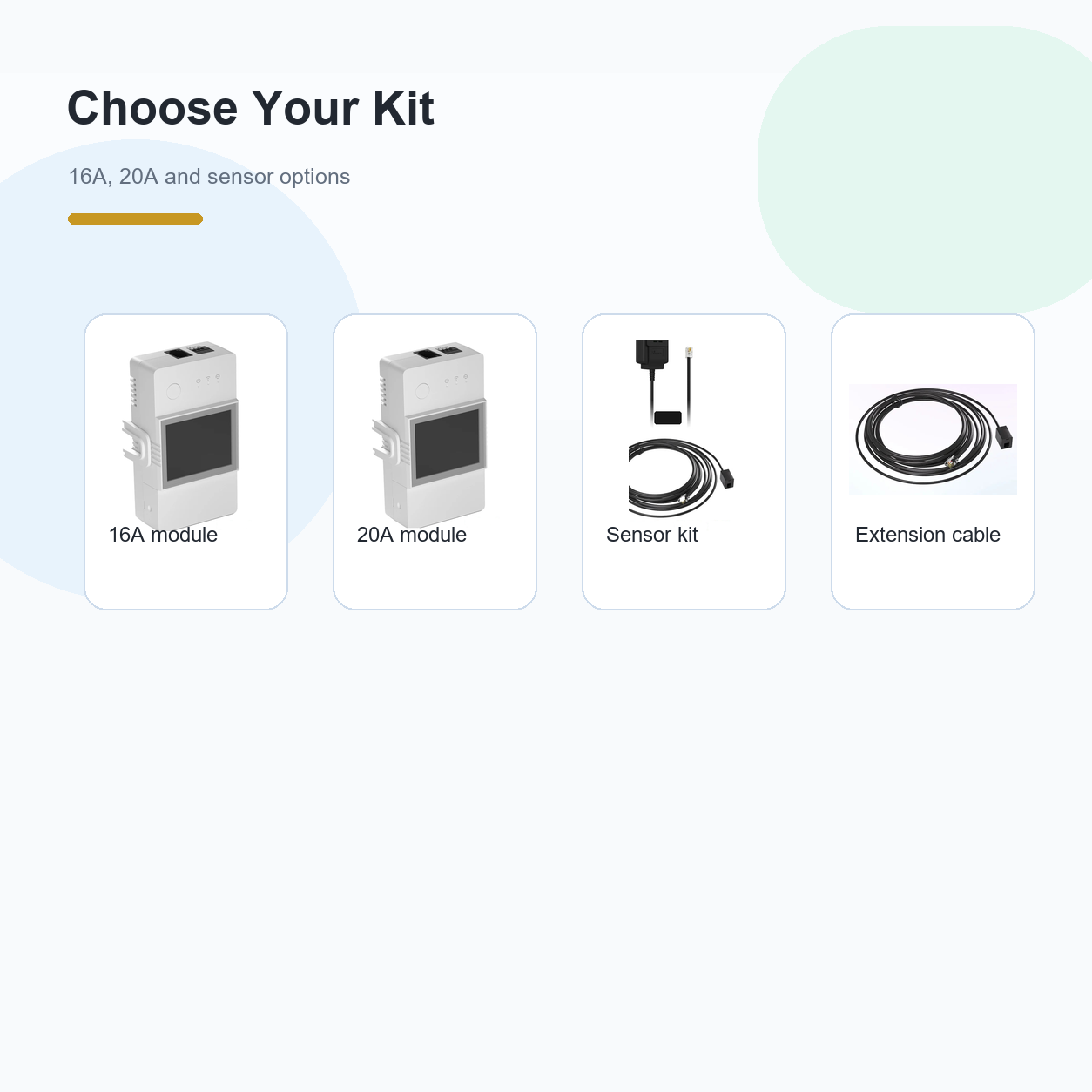 Kit options overview for NéoClimate LCD Pro 16A 20A sensors and extension cable