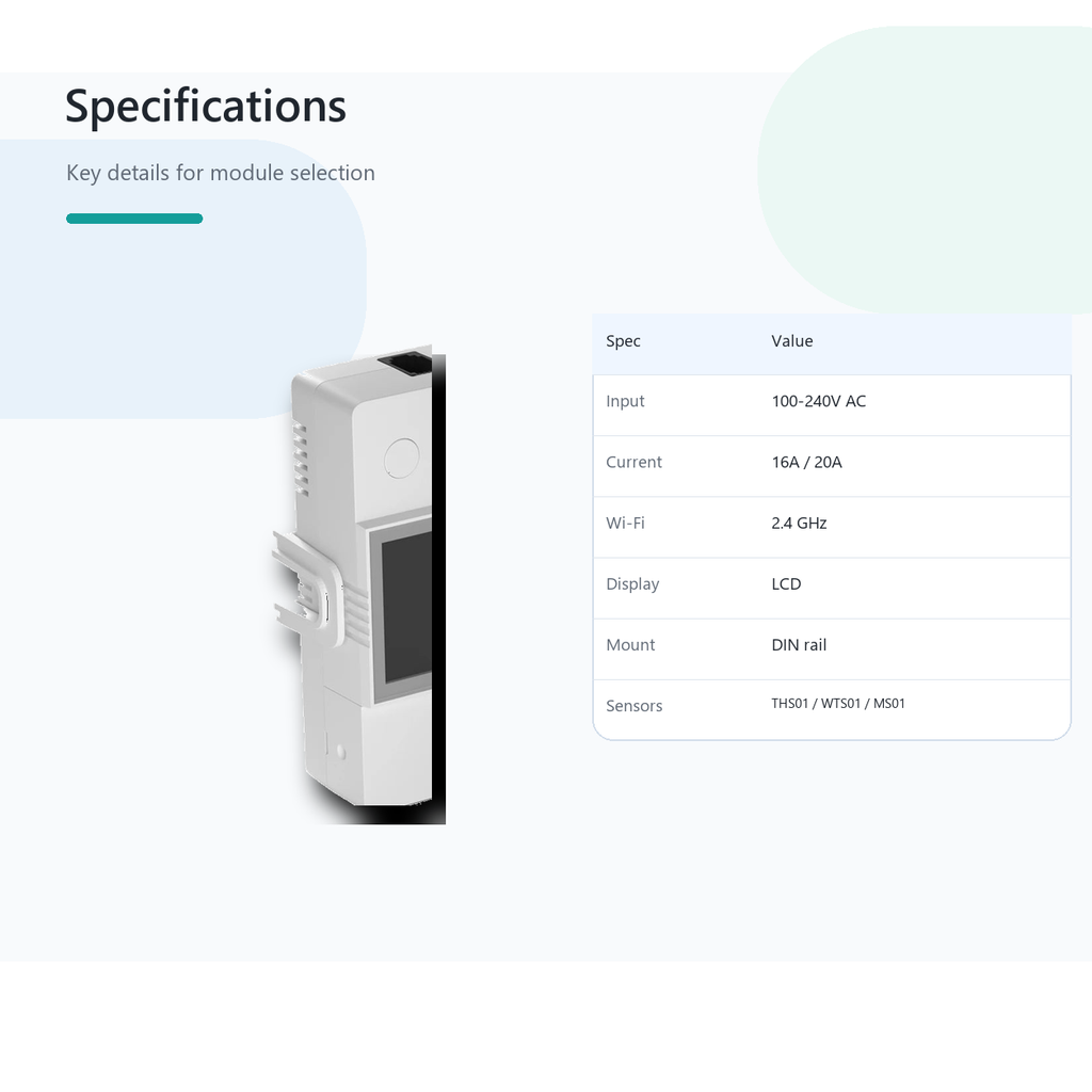Technical specifications overview for NéoClimate LCD Pro 16A and 20A module