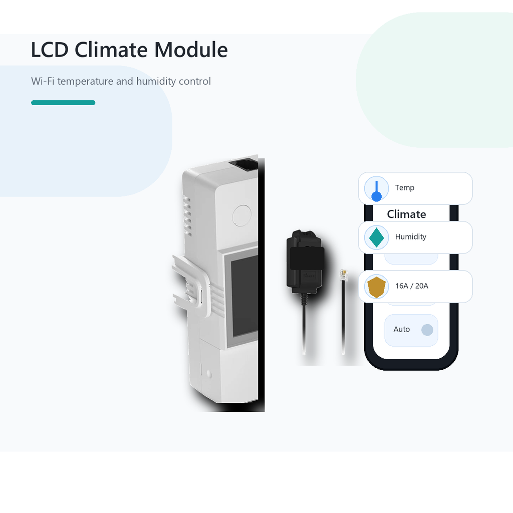 Studio image of NéoClimate LCD Pro Wi-Fi climate module with temperature and humidity sensor