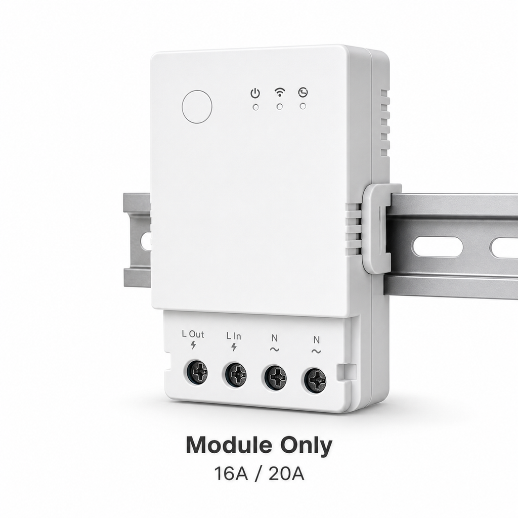 Studio packshot of module-only Wi-Fi temperature humidity relay