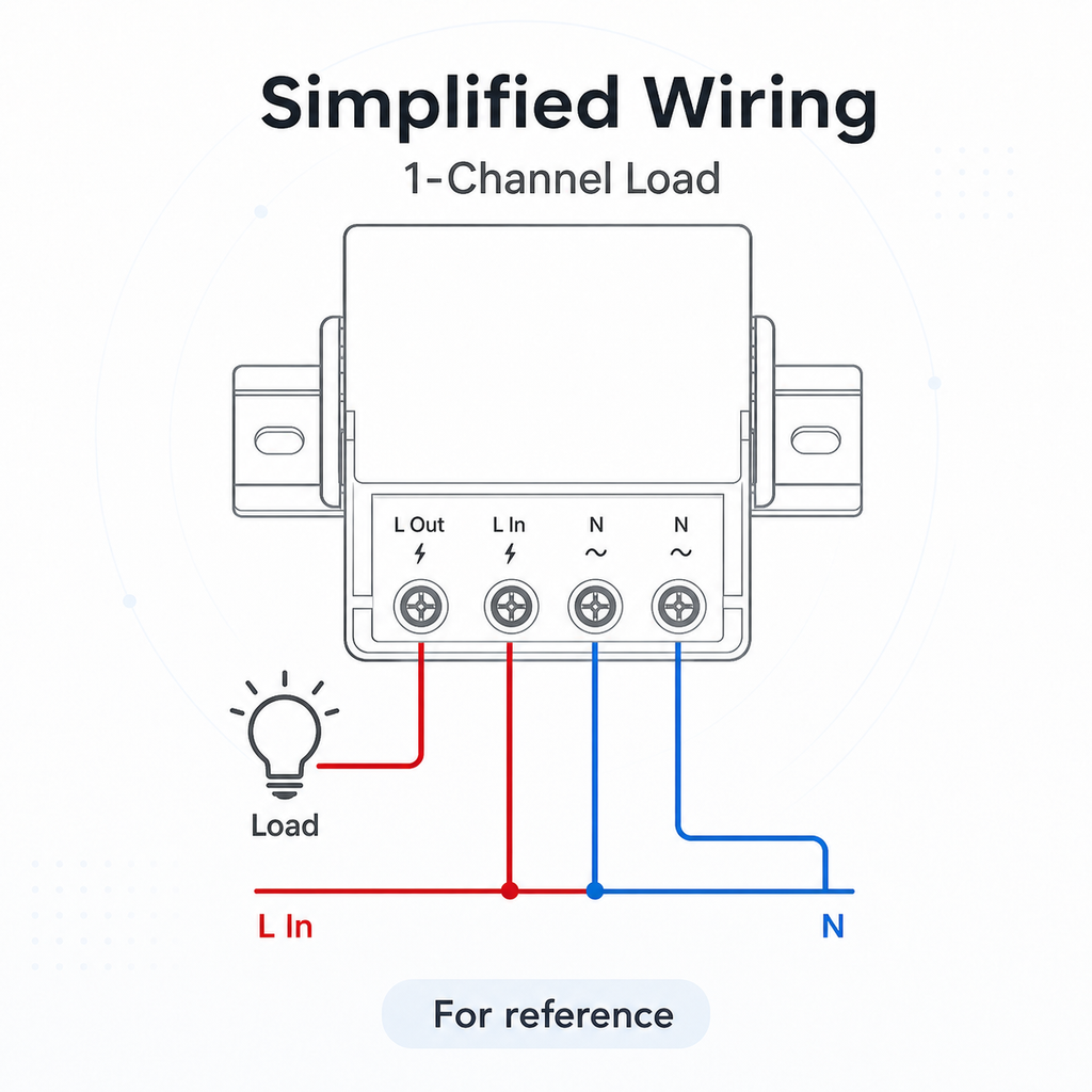 Simplified 1-channel load wiring reference for relay module