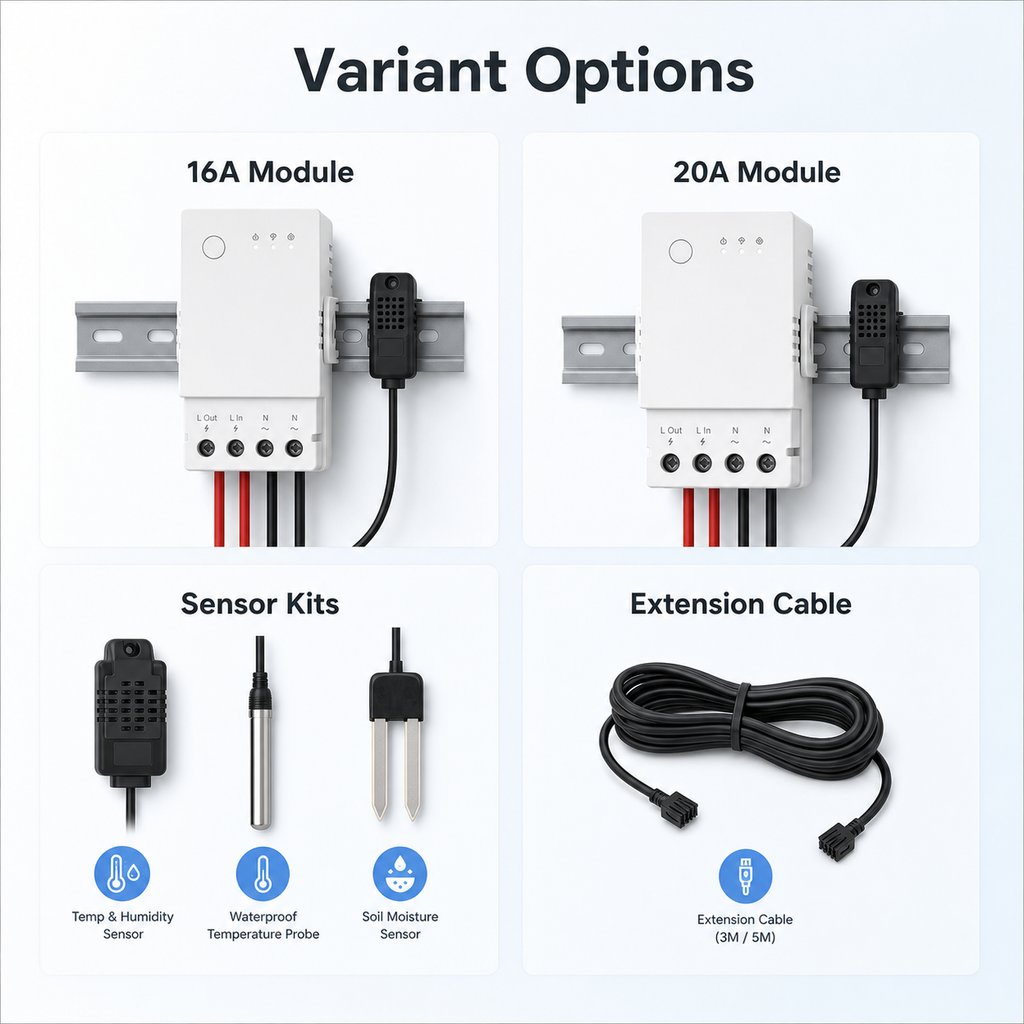 Variant options for 16A and 20A modules with sensor kits