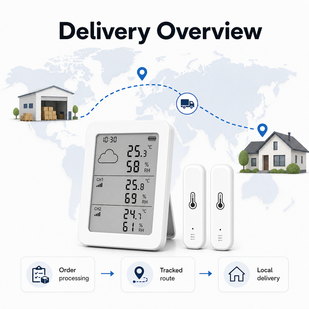 Delivery overview card with temperature and humidity sensor kit