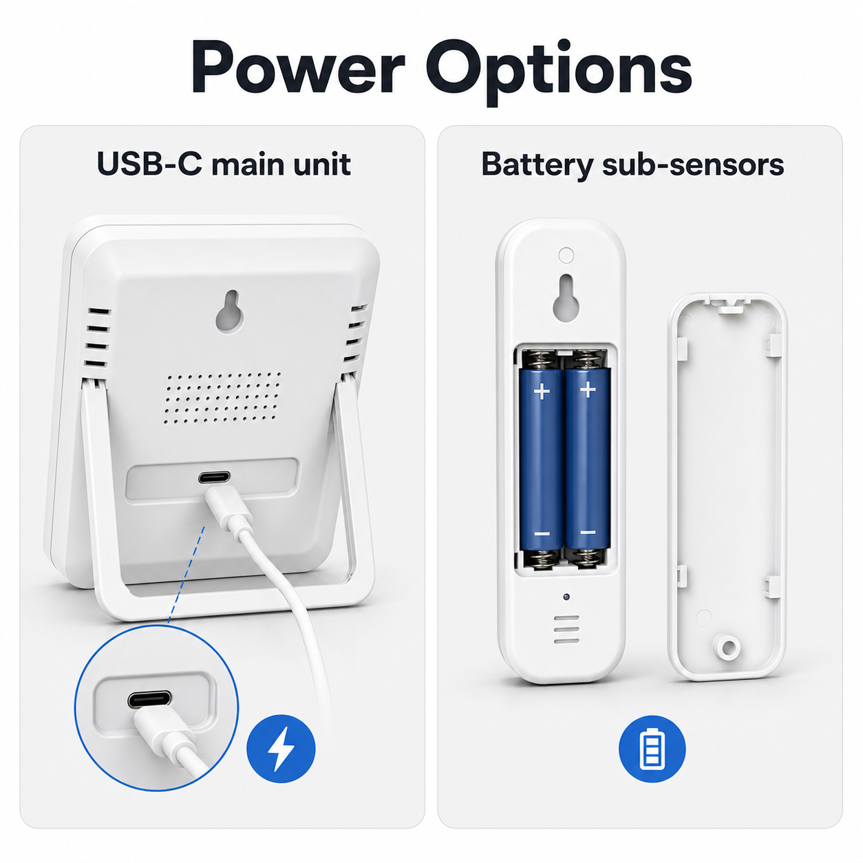 USB-C main unit and battery powered sub-sensors for climate sensor kit
