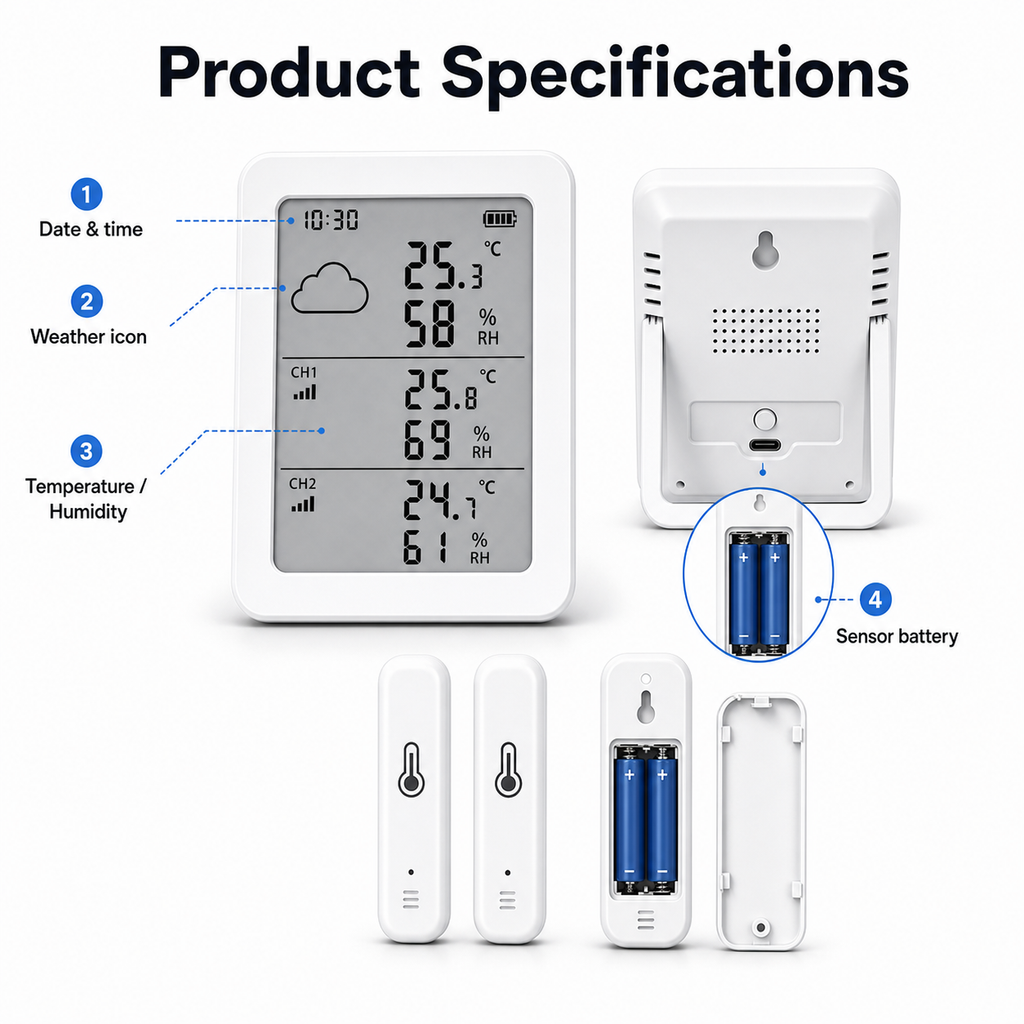 Product specifications for LCD temperature and humidity sensor kit