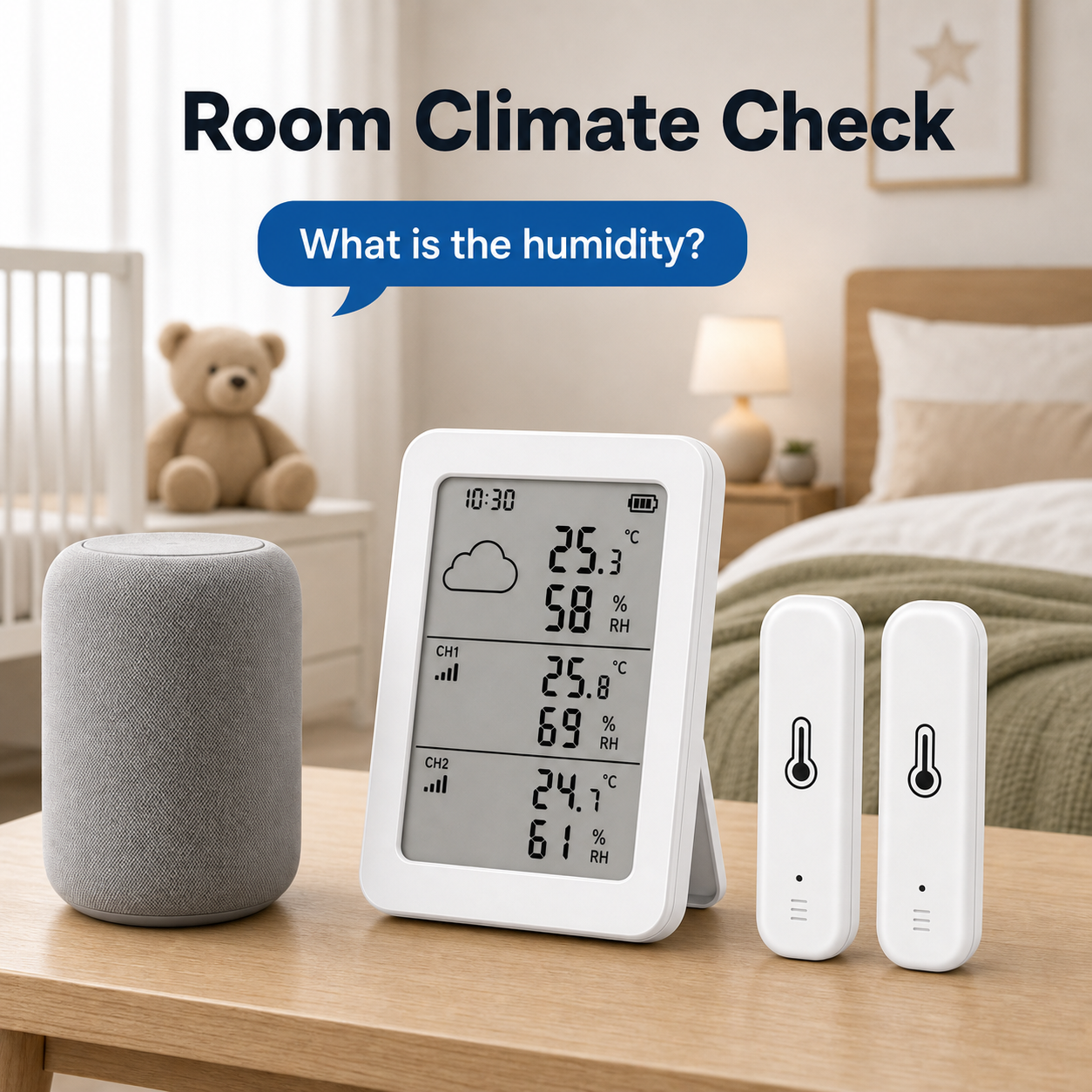 Room climate check scene with generic voice assistant and sensor kit
