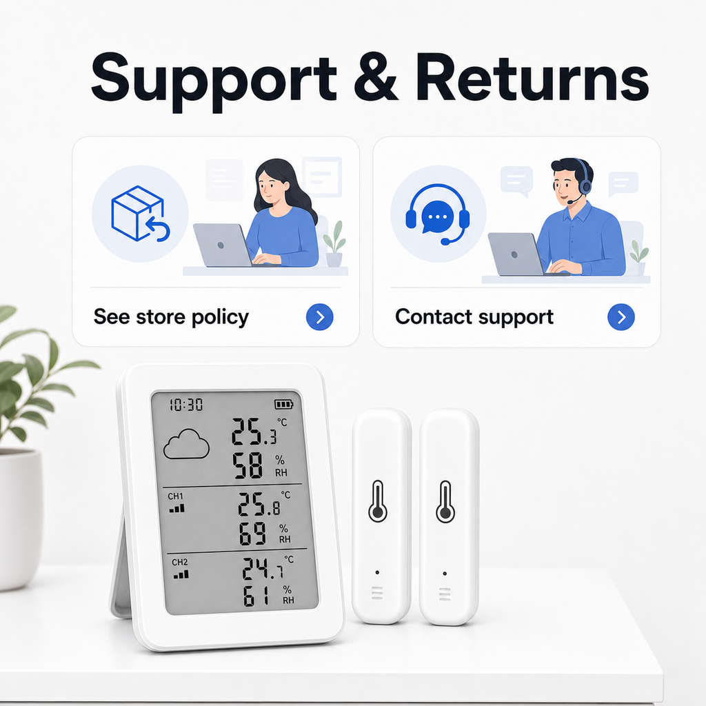Support and returns information card with temperature humidity sensor kit