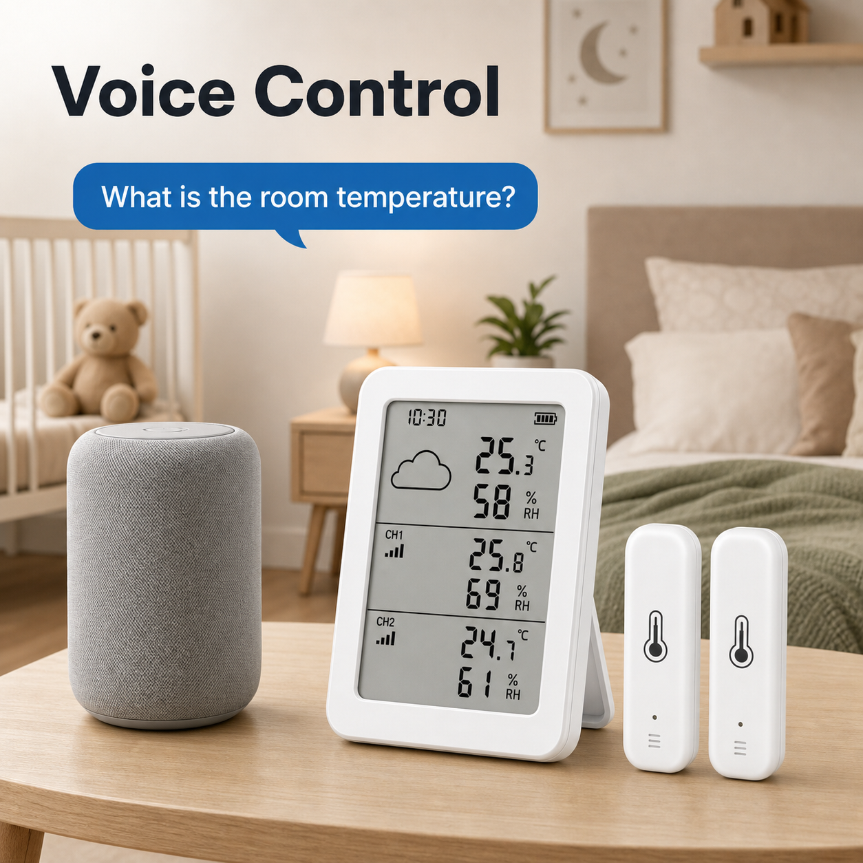 Generic voice control scene for room temperature and humidity sensor kit