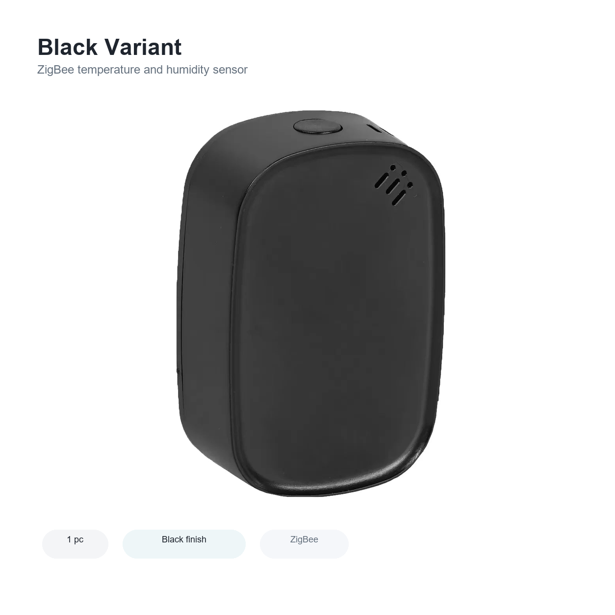 Black variant packshot of ZigBee temperature humidity sensor