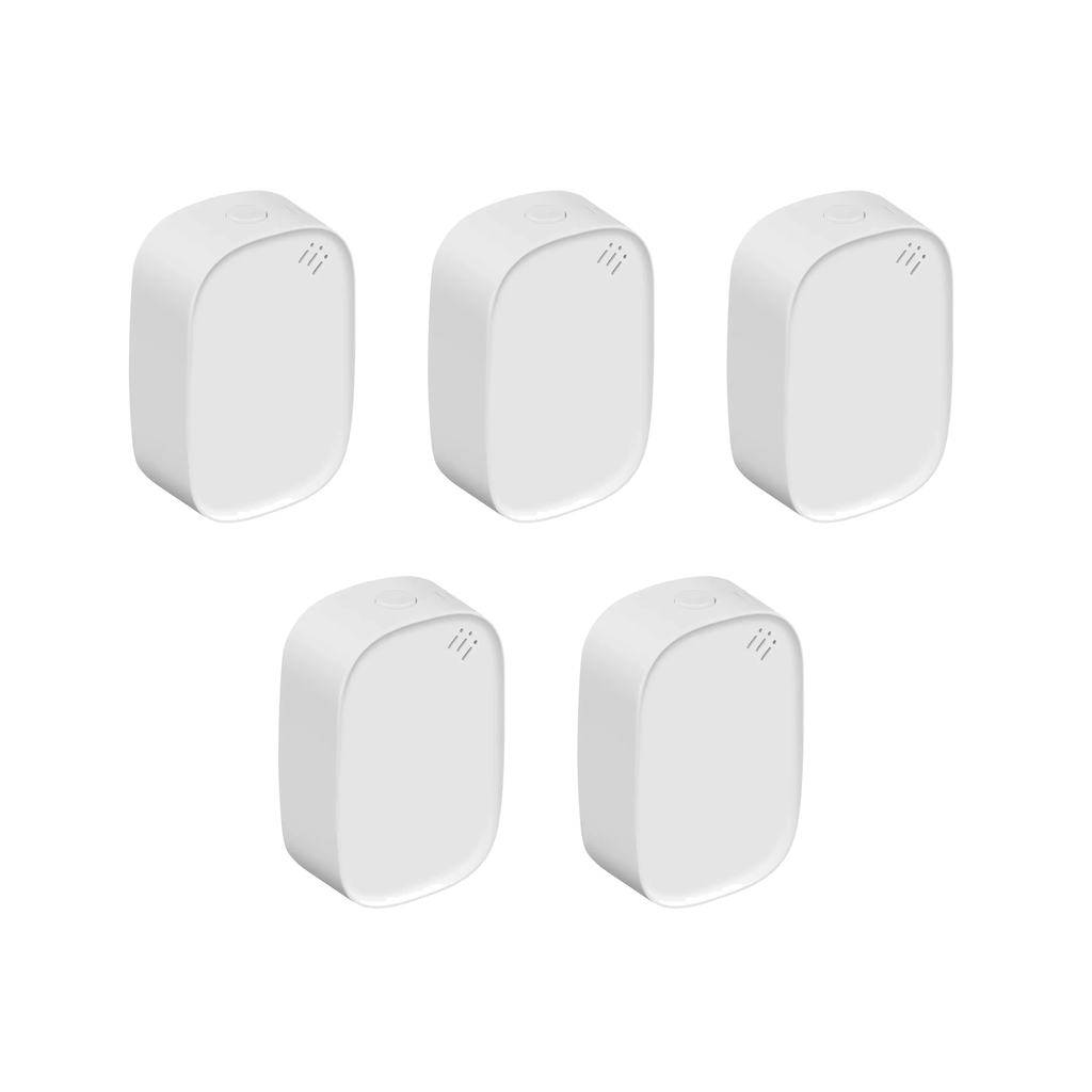 Lot de cinq capteurs temp?rature humidit? ZigBee Neoclimate coloris blanc sur fond blanc