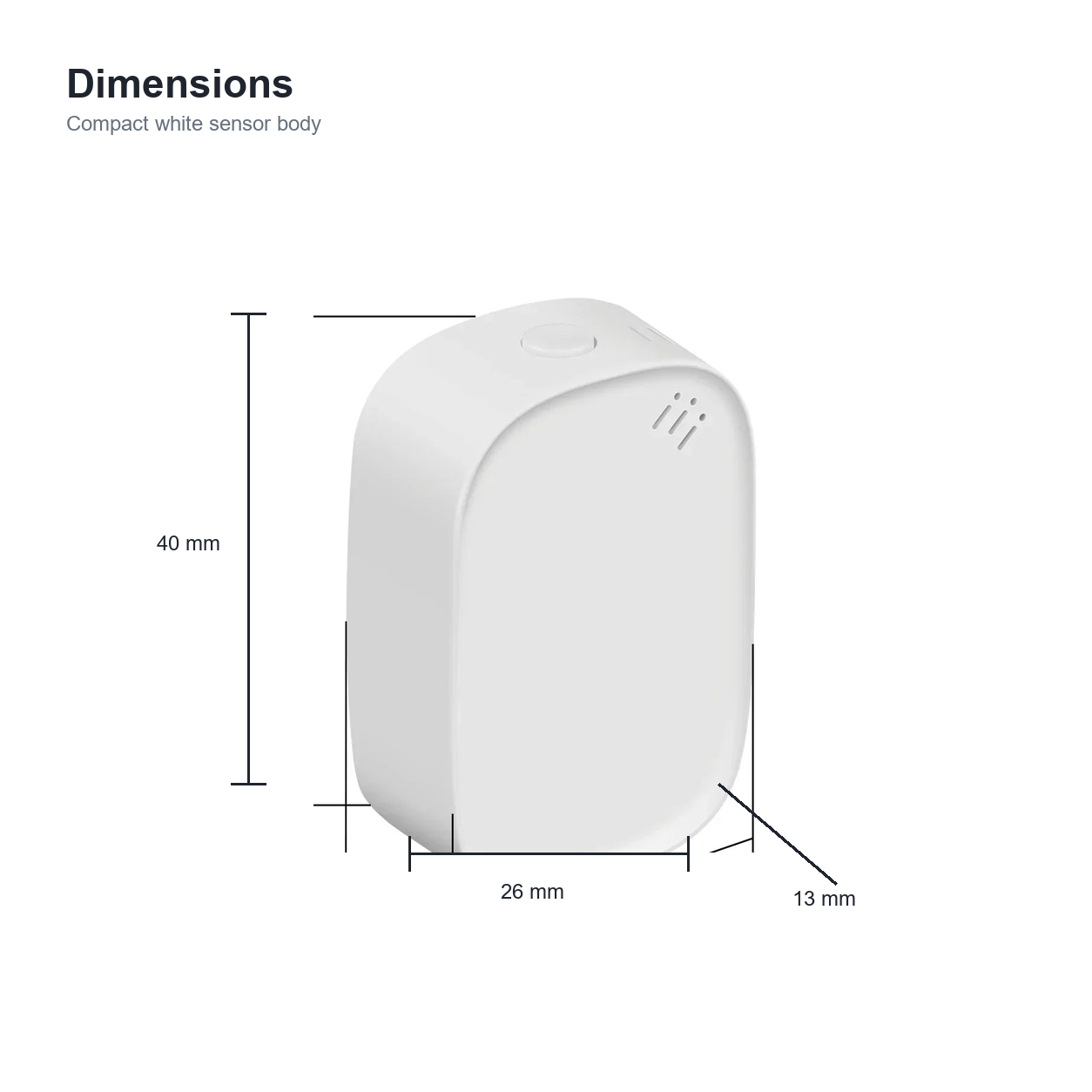 Dimension diagram for white ZigBee temperature humidity sensor