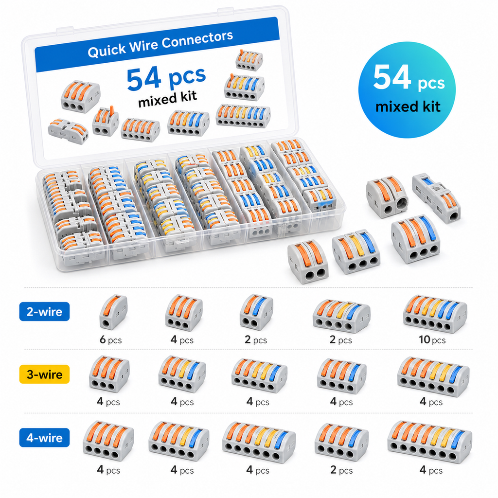 54 piece quick wire connector mixed kit with 2-wire 3-wire and 4-wire variants
