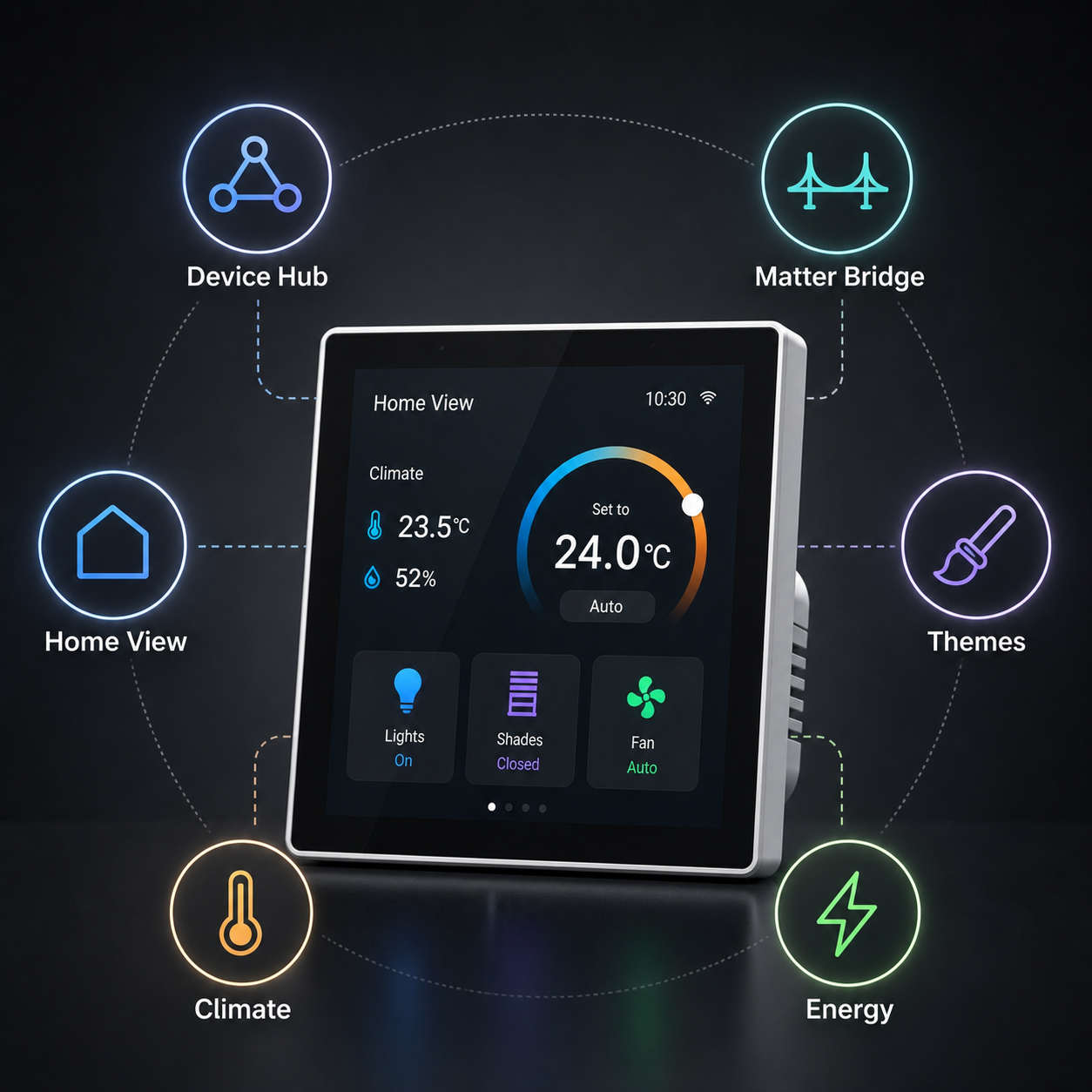 Device integration overview for NéoControl Hub Pro with generic smart home category icons
