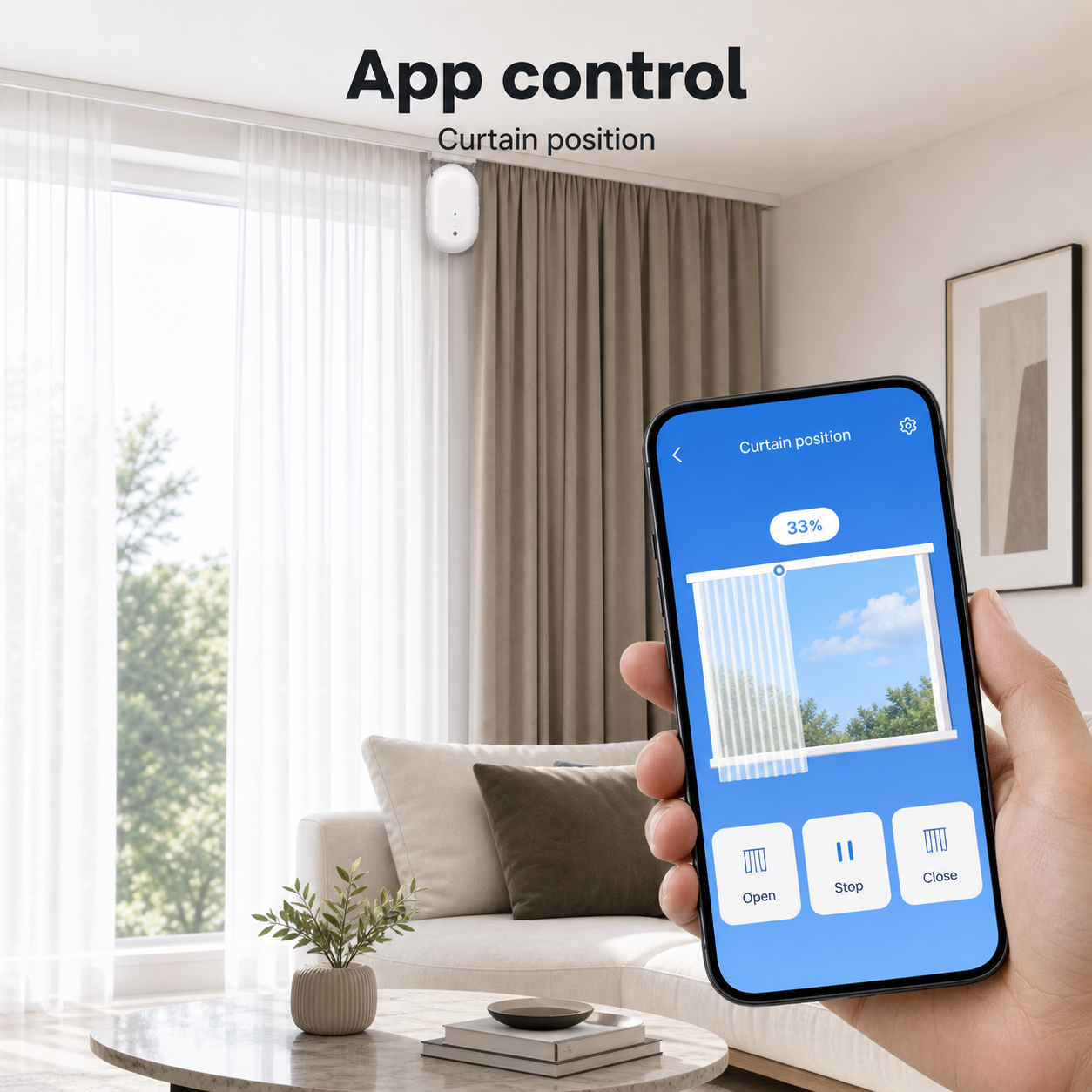 Generic mobile app control screen for smart curtain robot curtain position