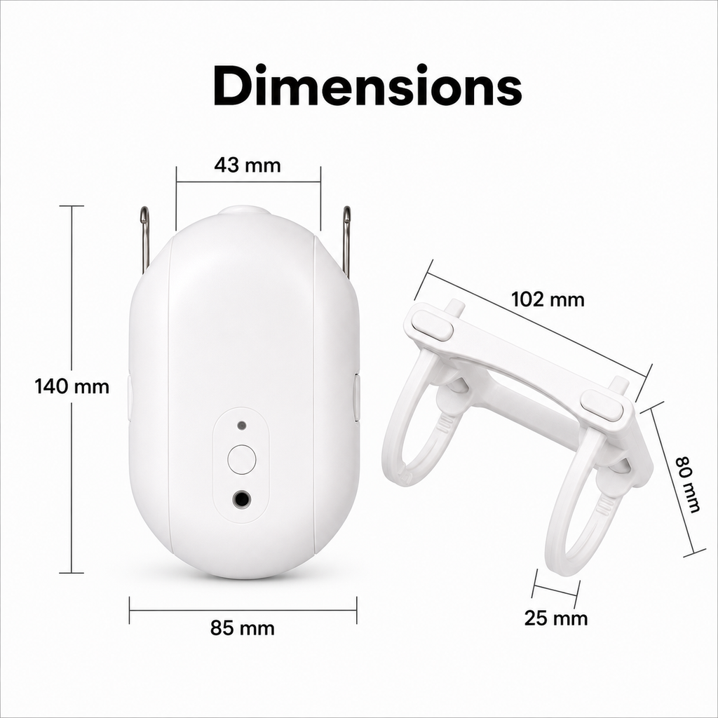 Dimension diagram for smart curtain robot and round rod adapter accessory