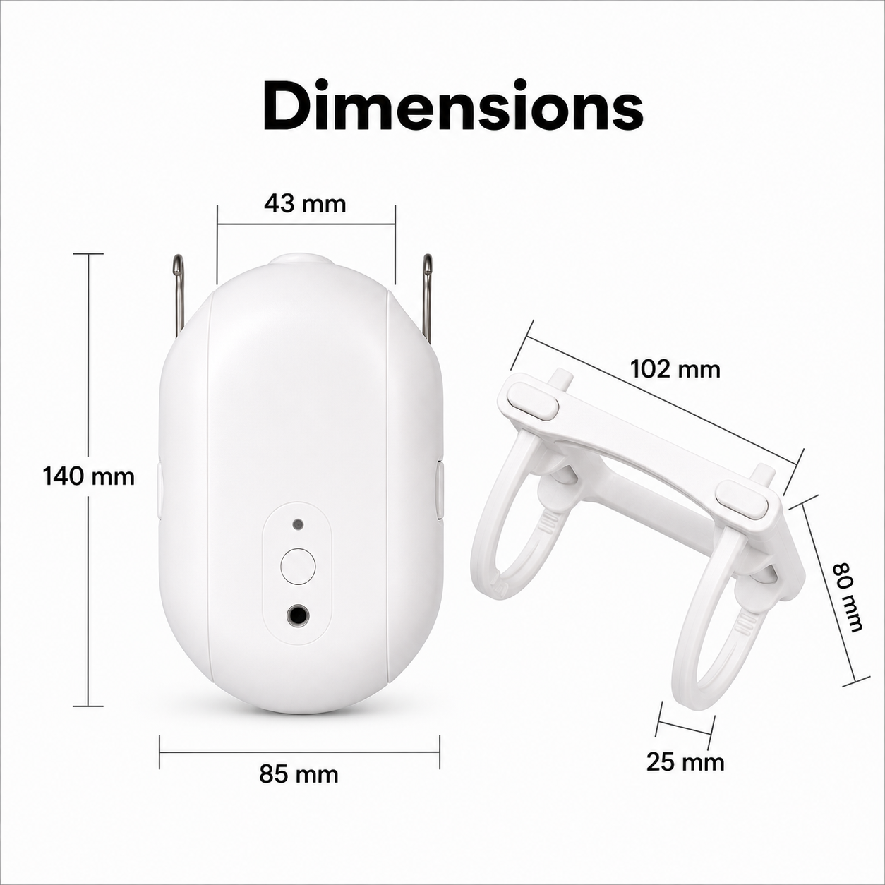 Dimension diagram for smart curtain robot and round rod adapter accessory
