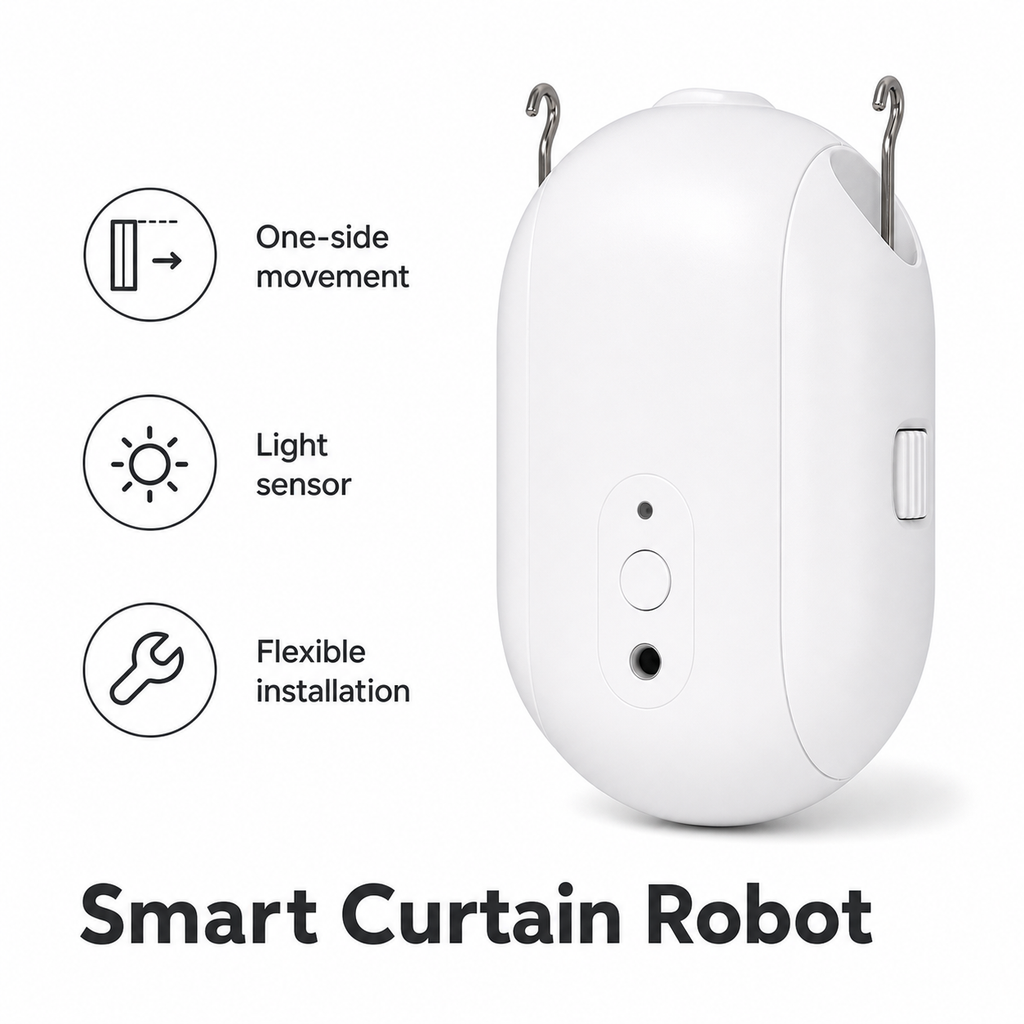 Smart curtain robot feature image with one-side movement light sensor and flexible installation