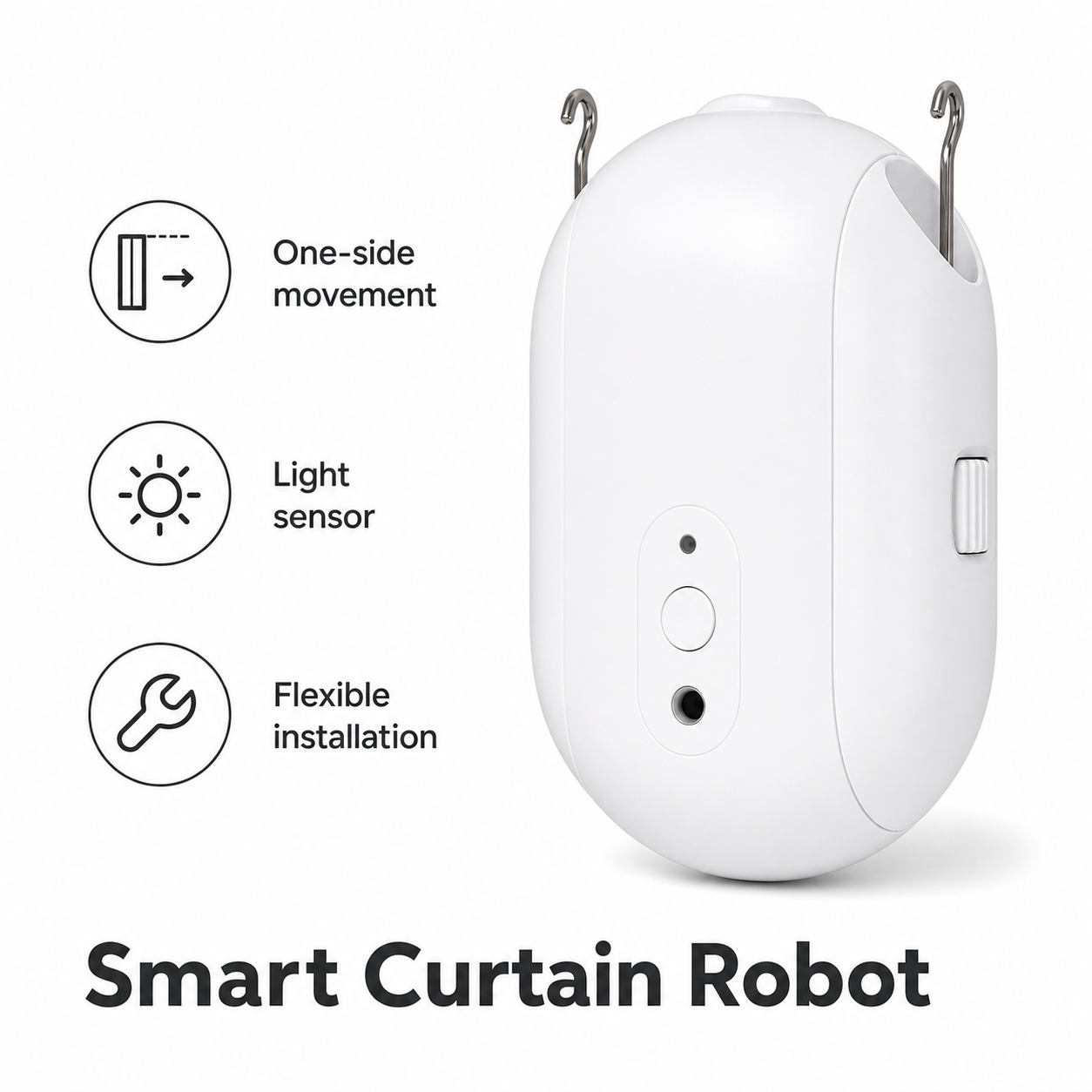 Smart curtain robot feature image with one-side movement light sensor and flexible installation