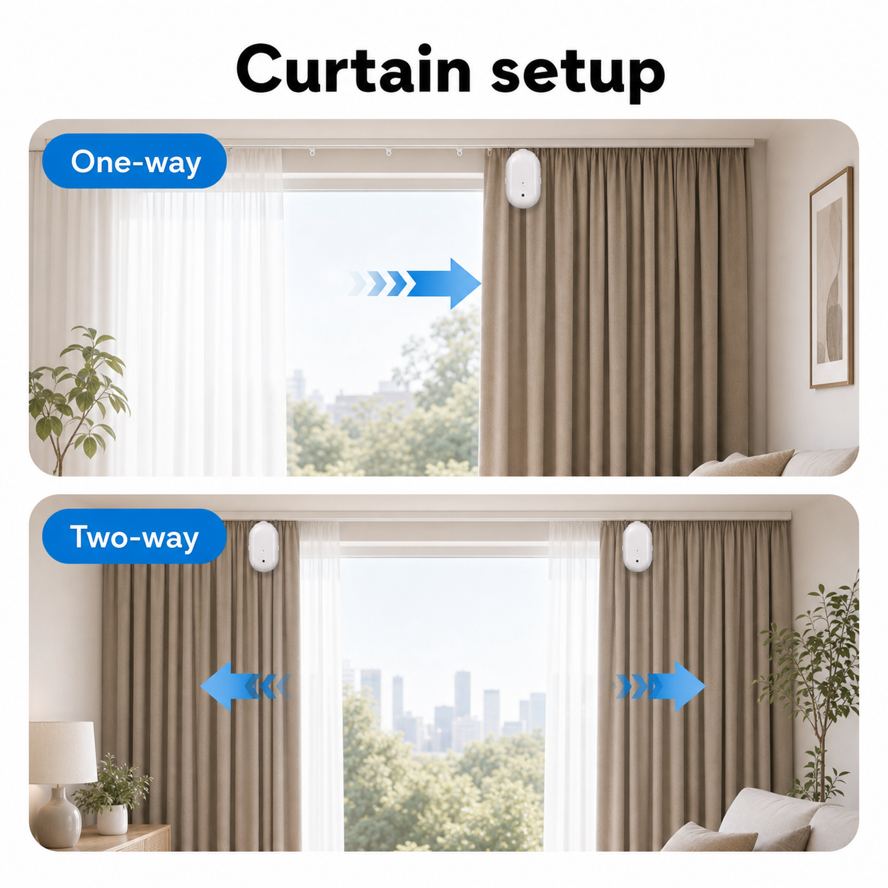 One-way and two-way curtain setup guide for smart curtain robot