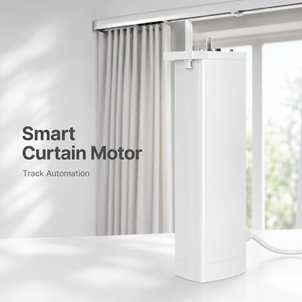 Studio packshot of NeoCurtain smart curtain motor on curtain track