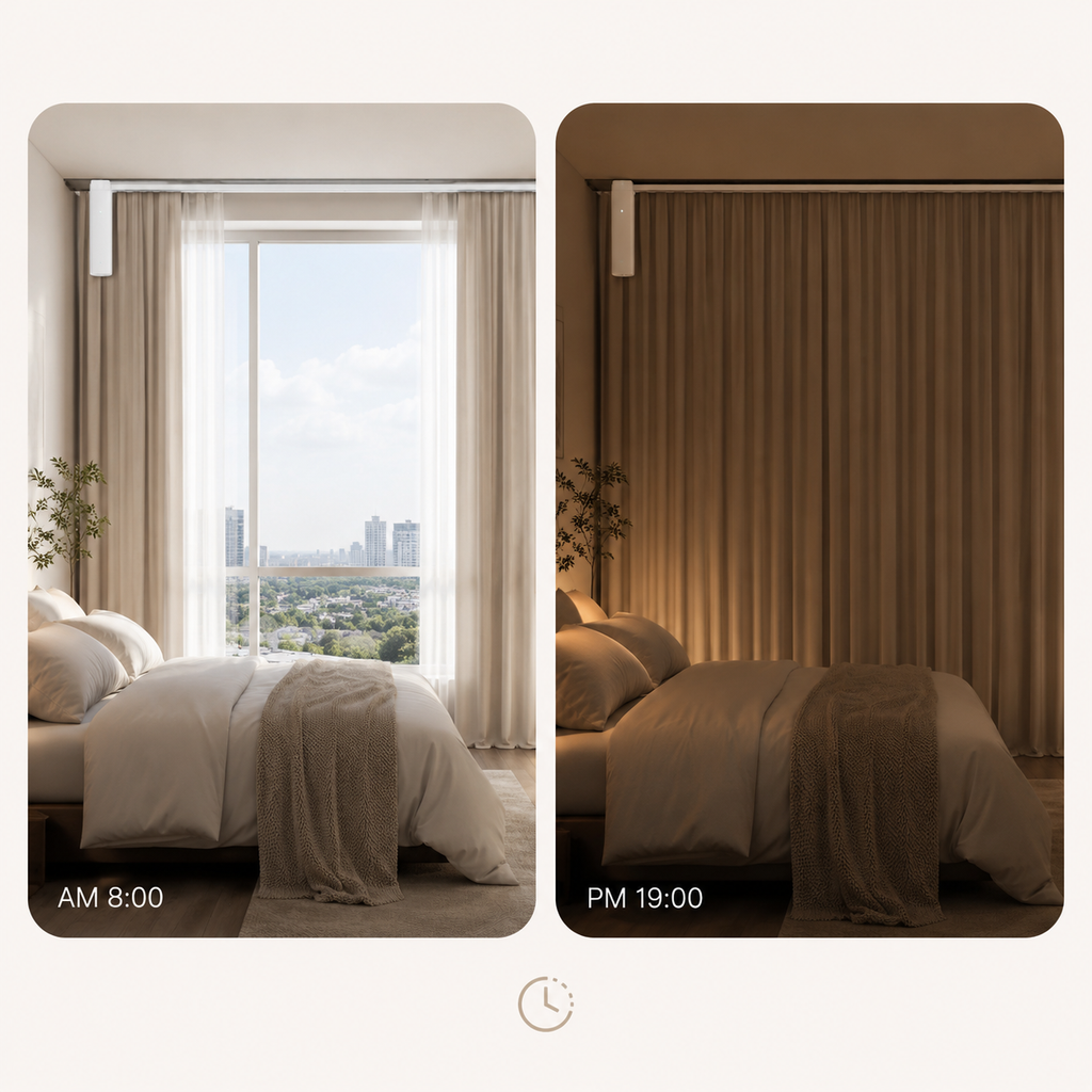Morning and evening schedule view for NeoCurtain smart curtain motor