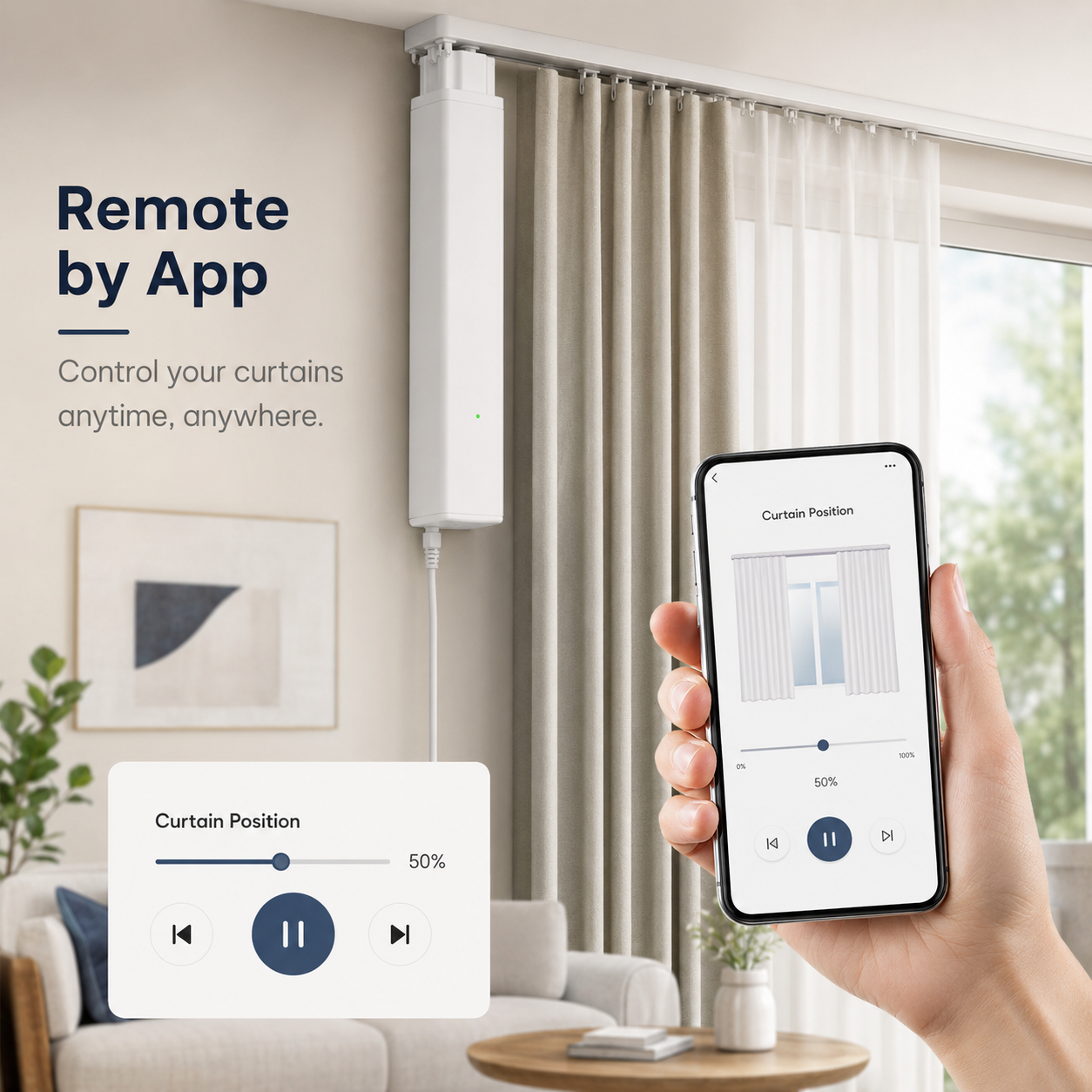 App curtain position control for NeoCurtain smart motor